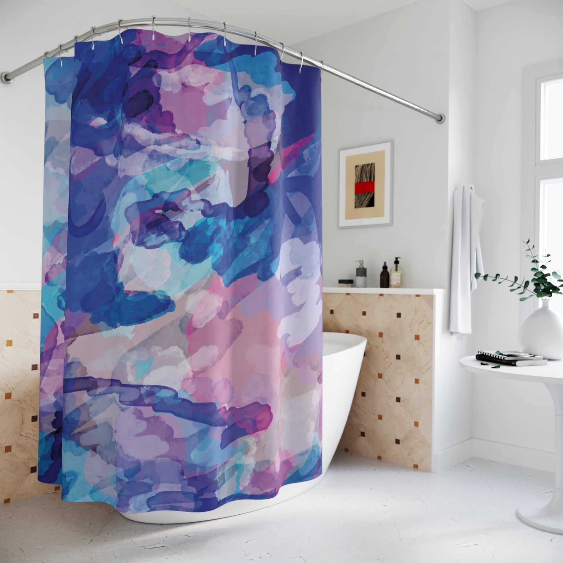 Abstract Watercolor Shower Curtain - Colorful Oasis for Bathrooms - Blue Cava
