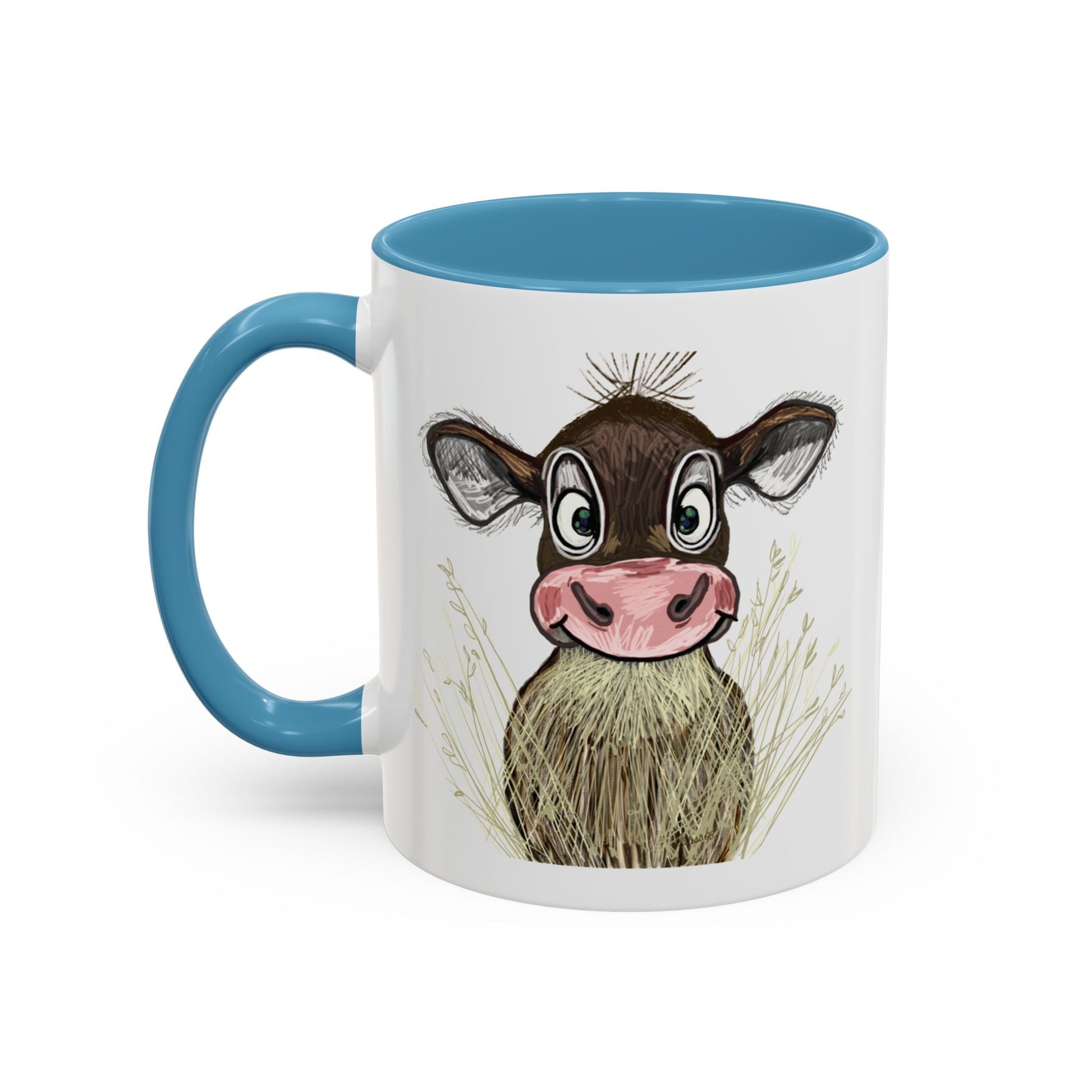 Adorable Farmhouse Cow Two Tone Ceramic Mug - 11 oz & 15 oz - Blue Cava