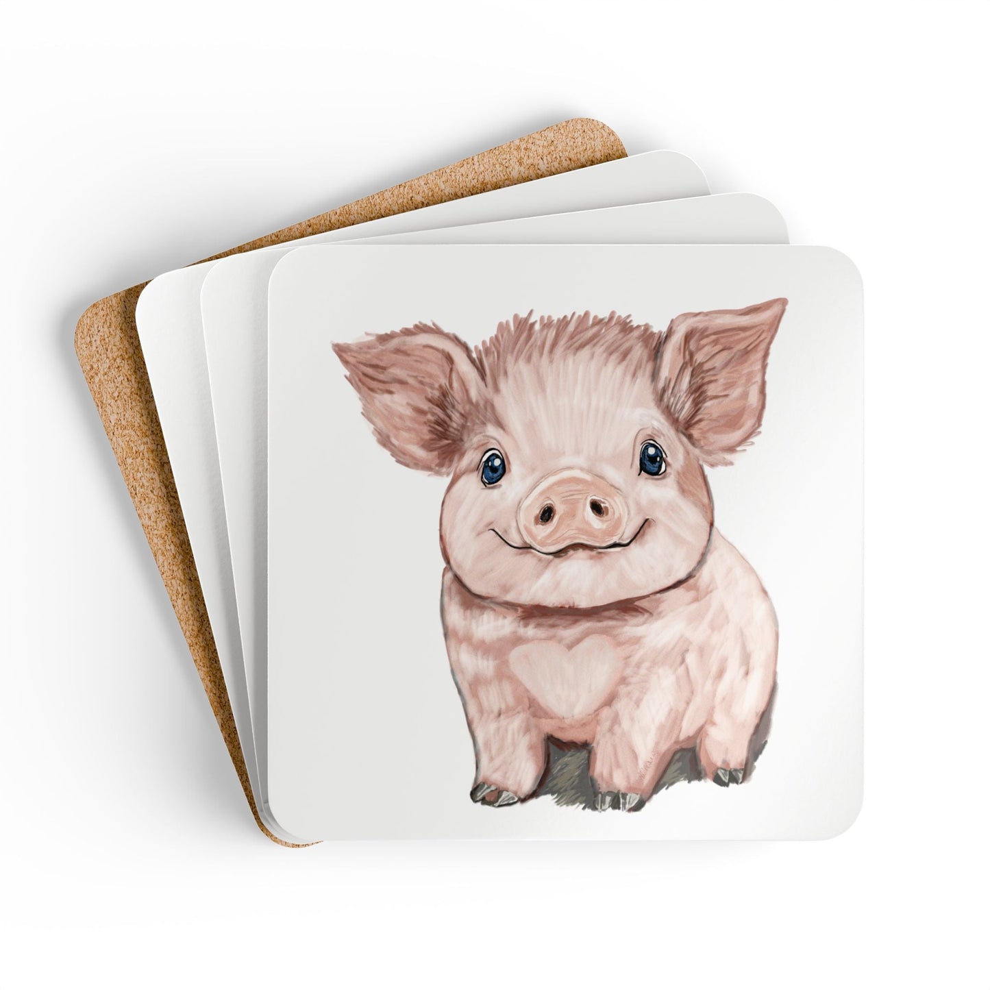 Adorable Pig Corkwood Coaster Set | Farmhouse Decor - Blue Cava