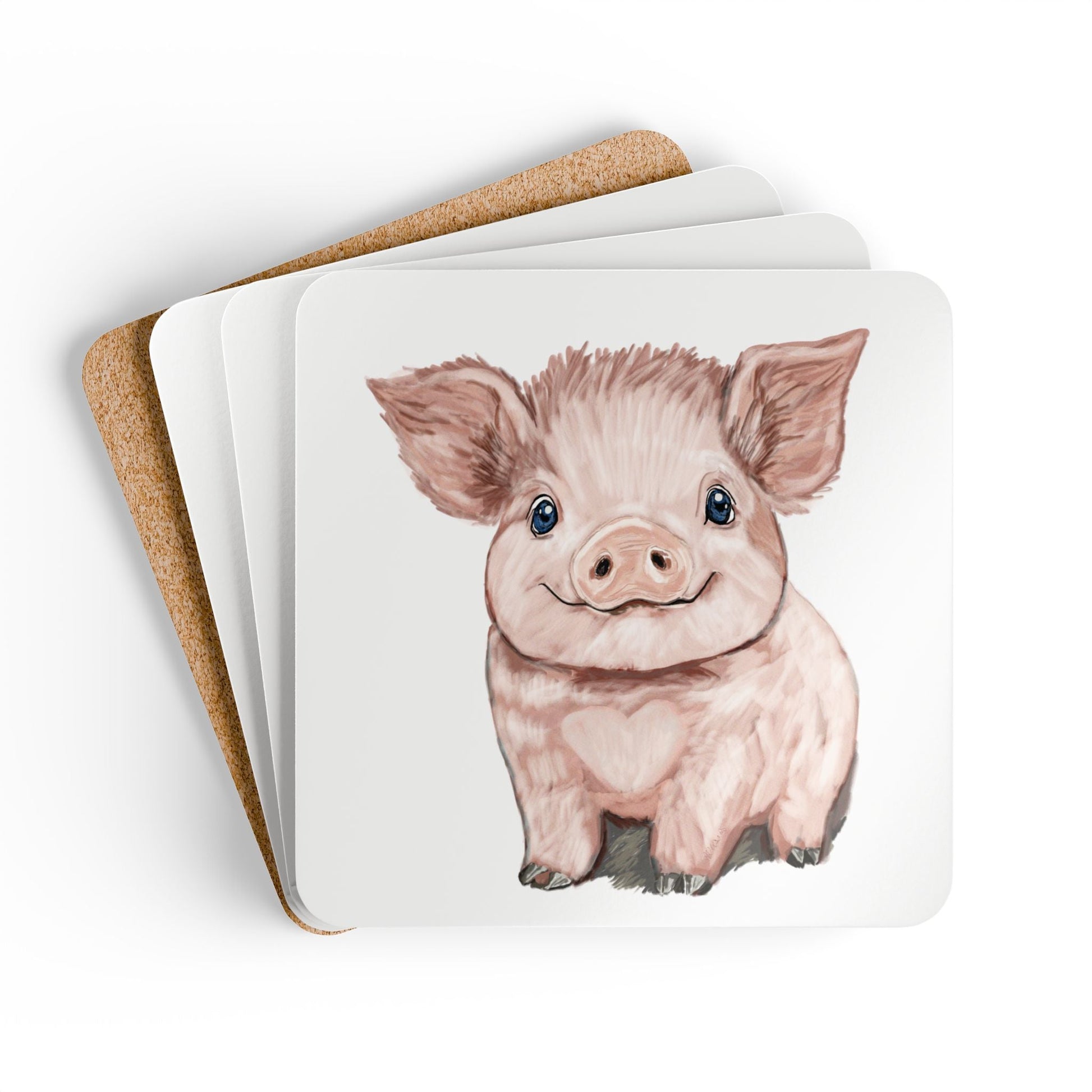 Adorable Pig Corkwood Coaster Set | Farmhouse Decor - Blue Cava