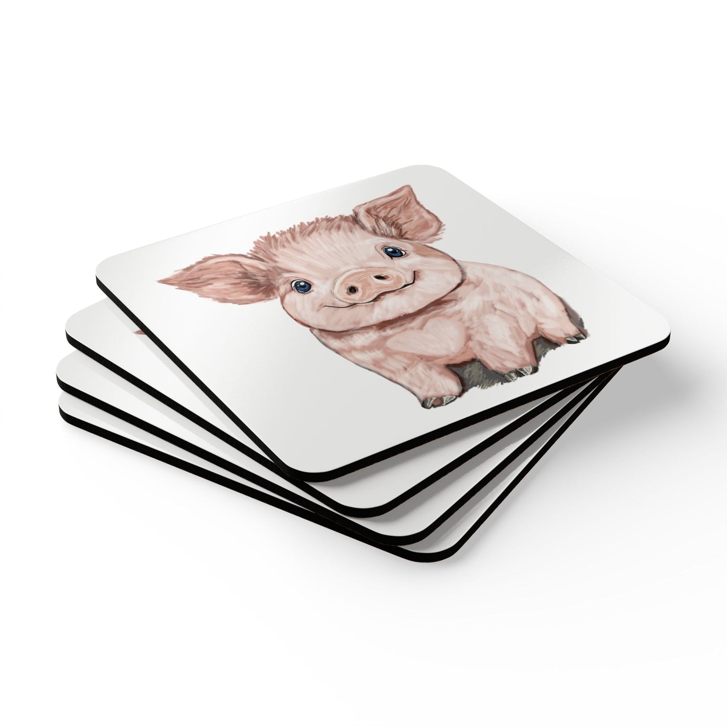 Adorable Pig Corkwood Coaster Set | Farmhouse Decor - Blue Cava
