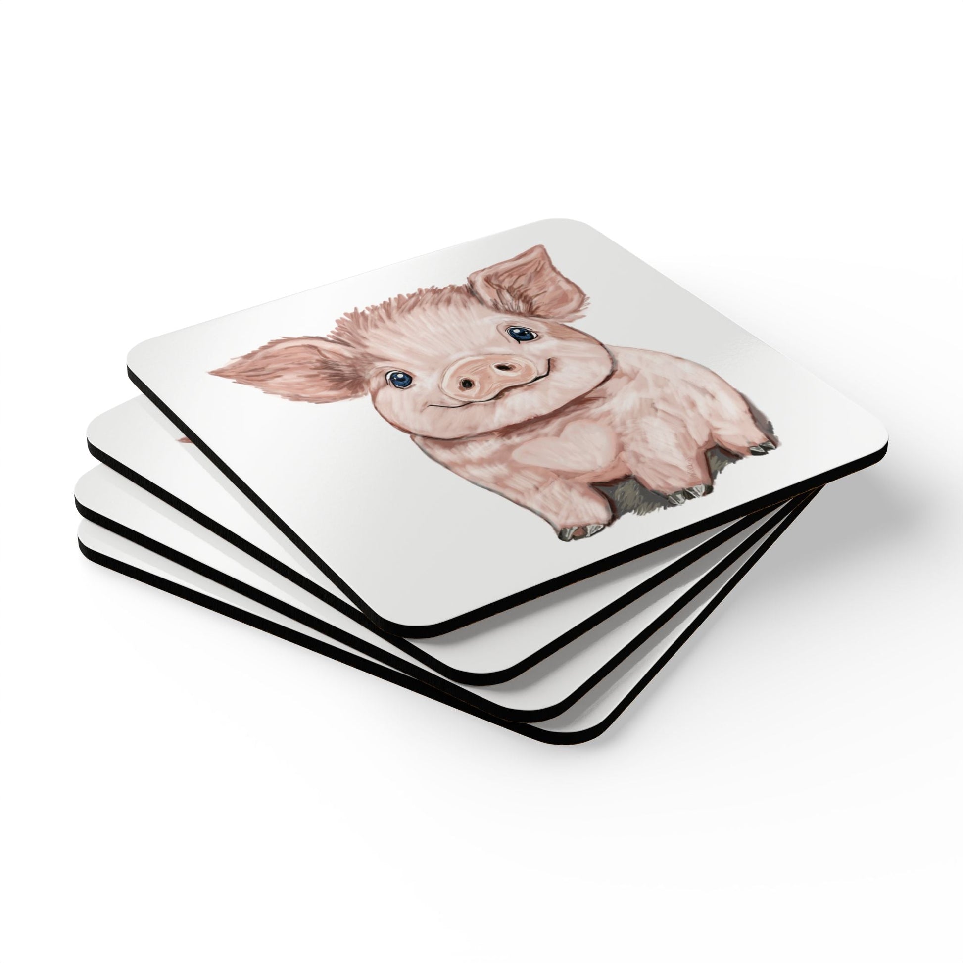 Adorable Pig Corkwood Coaster Set | Farmhouse Decor - Blue Cava