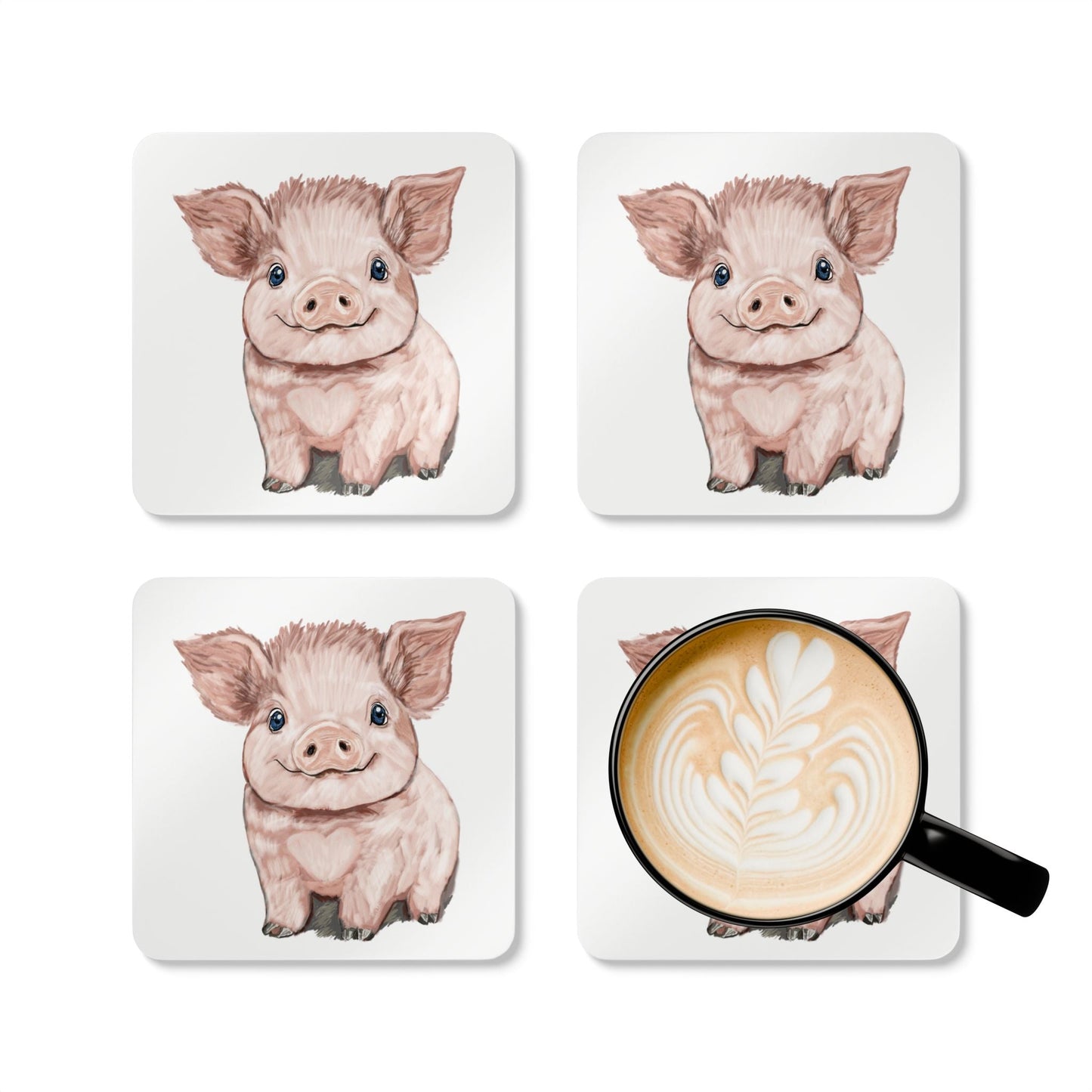 Adorable Pig Corkwood Coaster Set | Farmhouse Decor - Blue Cava
