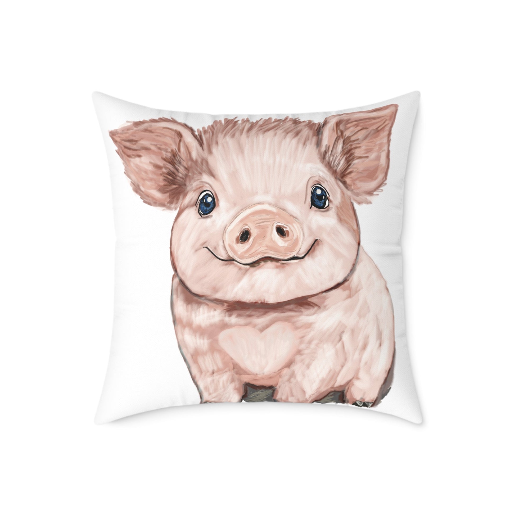 Adorable Piglet Square Pillow, Farmhouse Decor - 16”, 18”, 20” 24” & 26” - Blue Cava