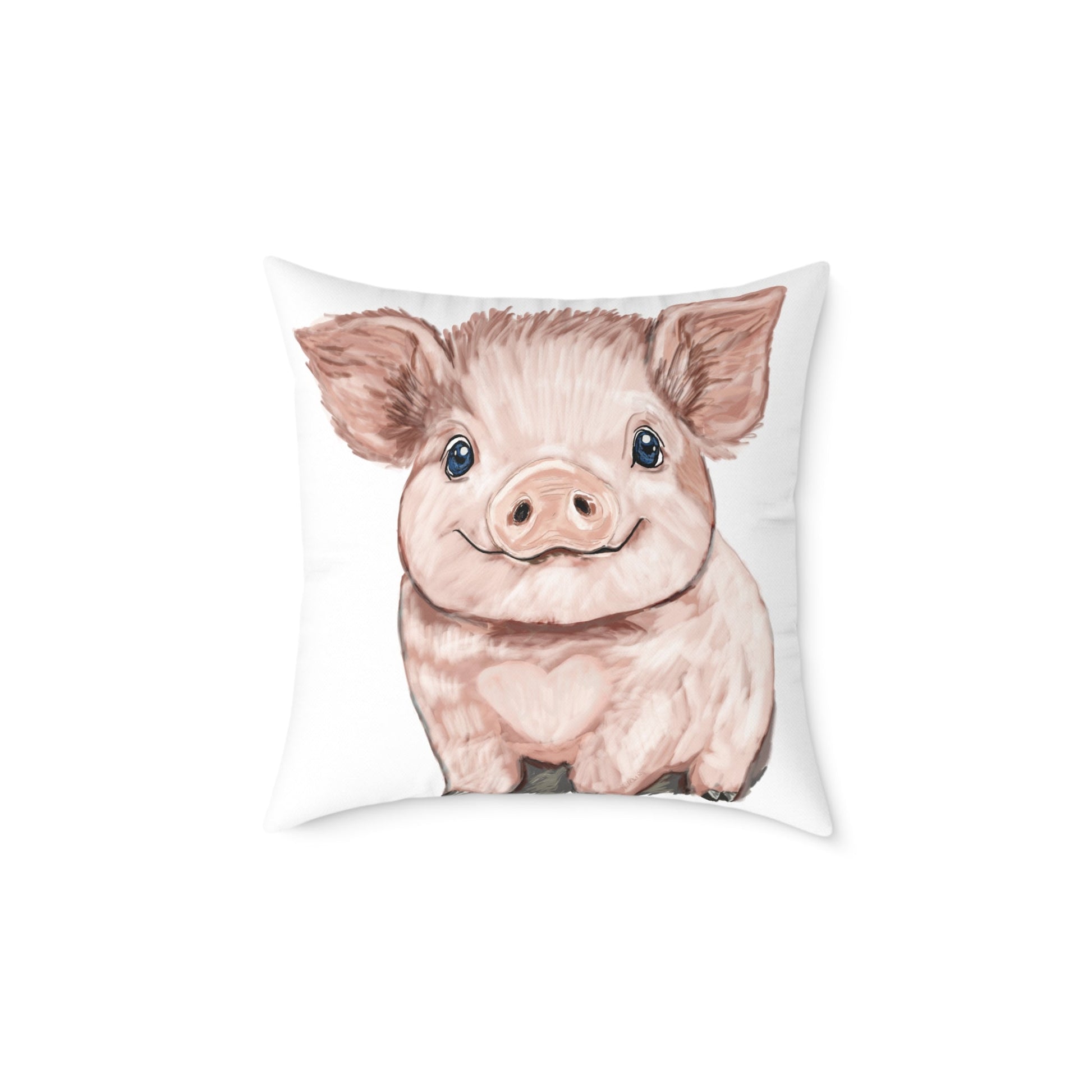 Adorable Piglet Square Pillow, Farmhouse Decor - 16”, 18”, 20” 24” & 26” - Blue Cava