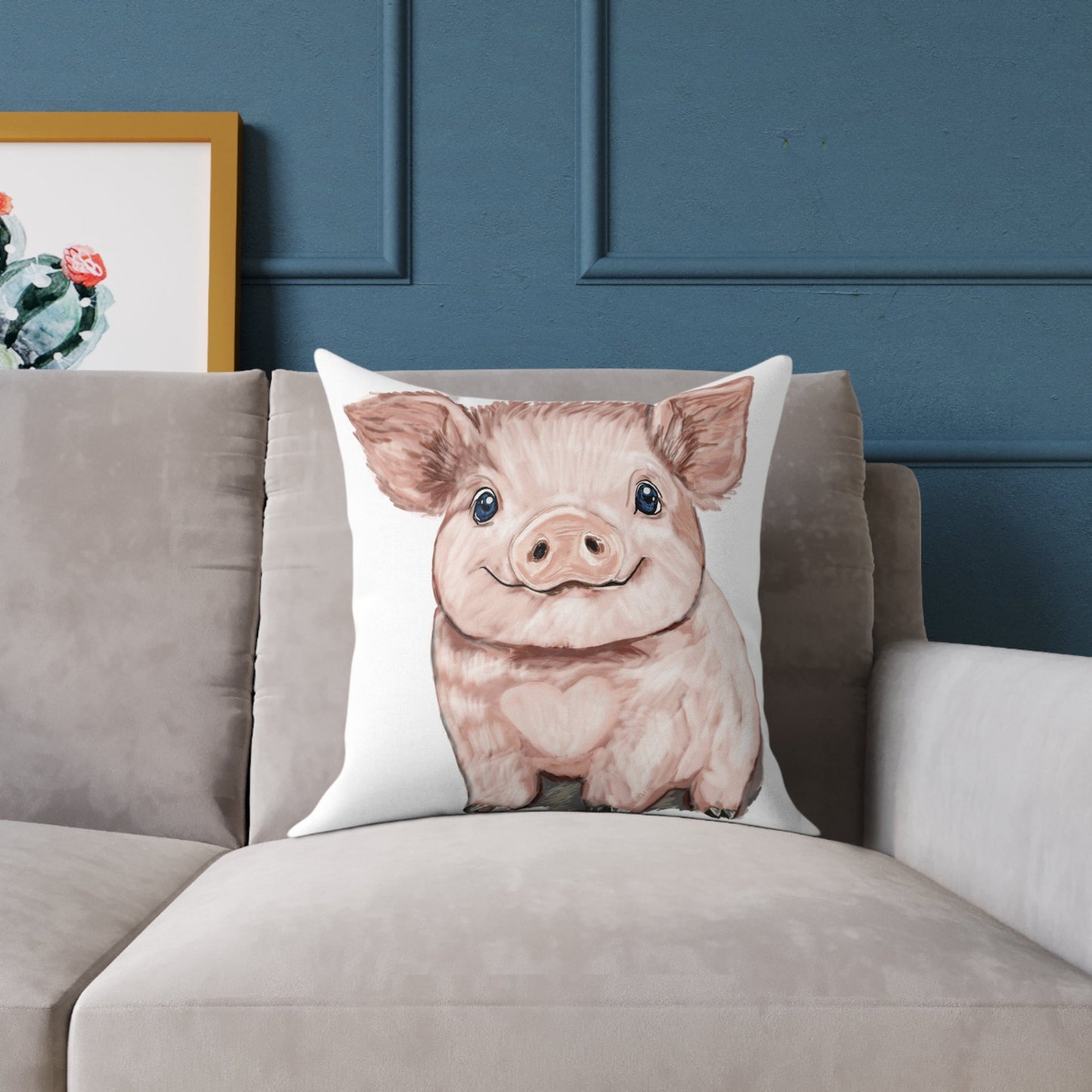 Adorable Piglet Square Pillow, Farmhouse Decor - 16”, 18”, 20” 24” & 26” - Blue Cava