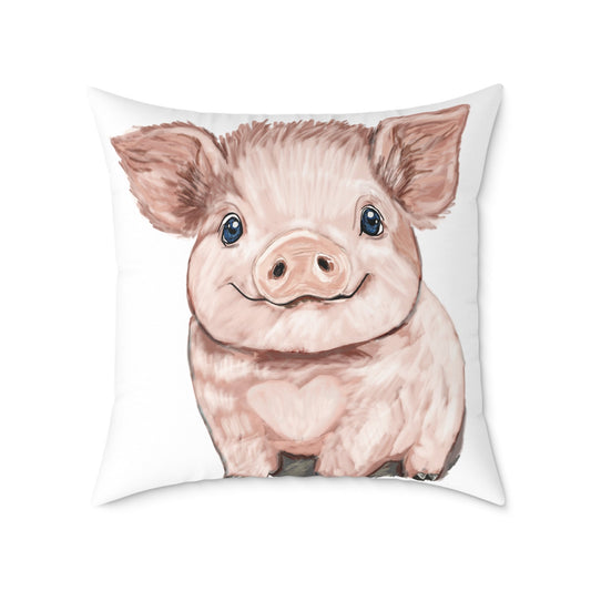 Adorable Piglet Square Pillow, Farmhouse Decor - 16”, 18”, 20” 24” & 26” - Blue Cava