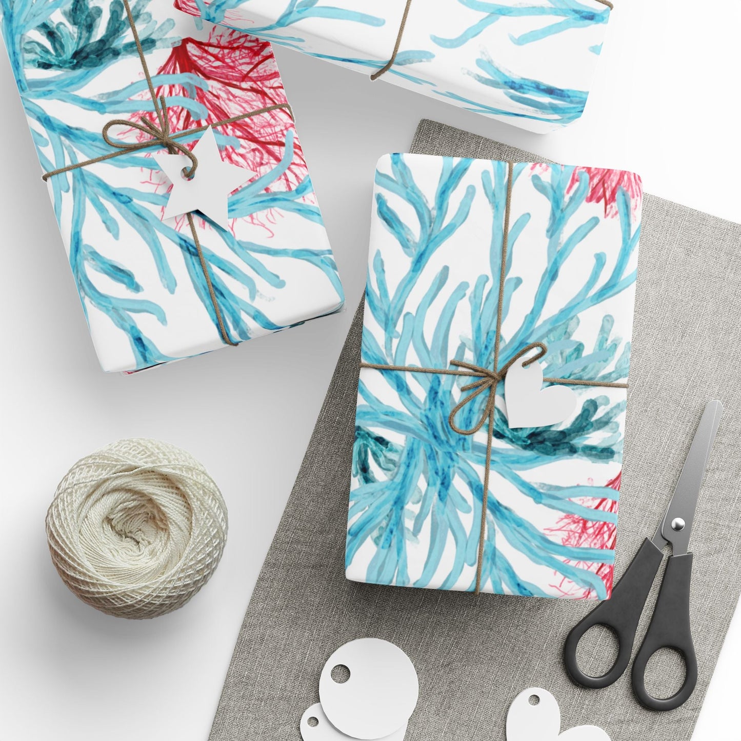 Aquatic Coral Wrapping Paper - Vibrant Coral Design for Gifting - Blue Cava