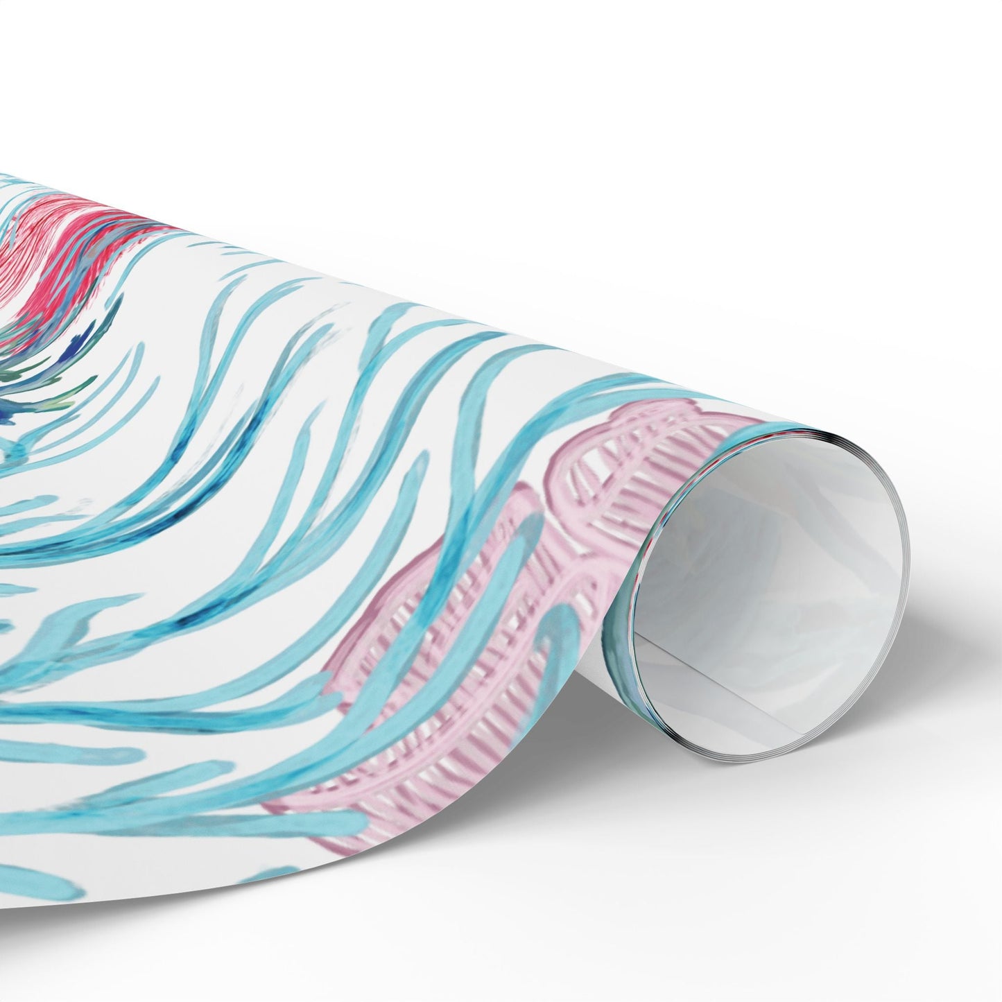 Aquatic Coral Wrapping Paper - Vibrant Coral Design for Gifting - Blue Cava