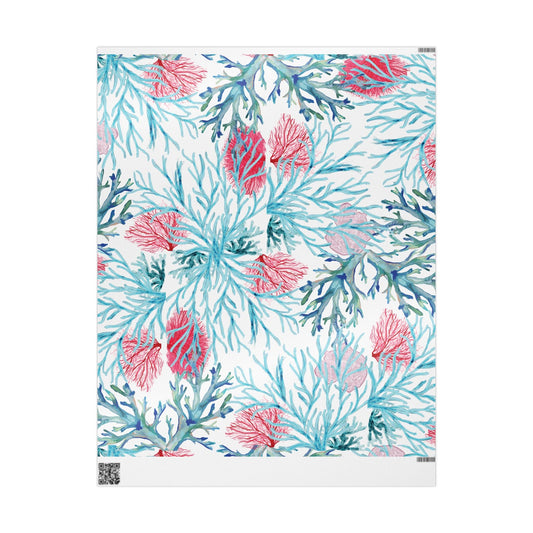 Aquatic Coral Wrapping Paper - Vibrant Coral Design for Gifting - Blue Cava