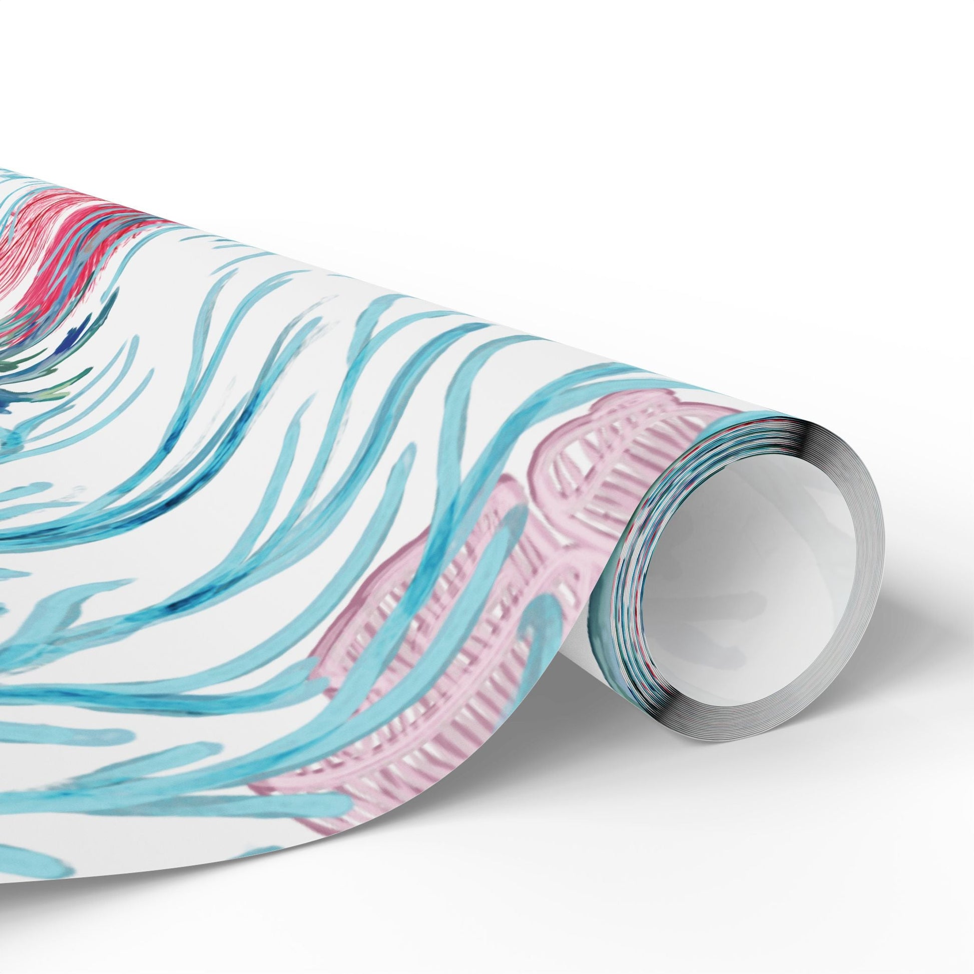 Aquatic Coral Wrapping Paper - Vibrant Coral Design for Gifting - Blue Cava