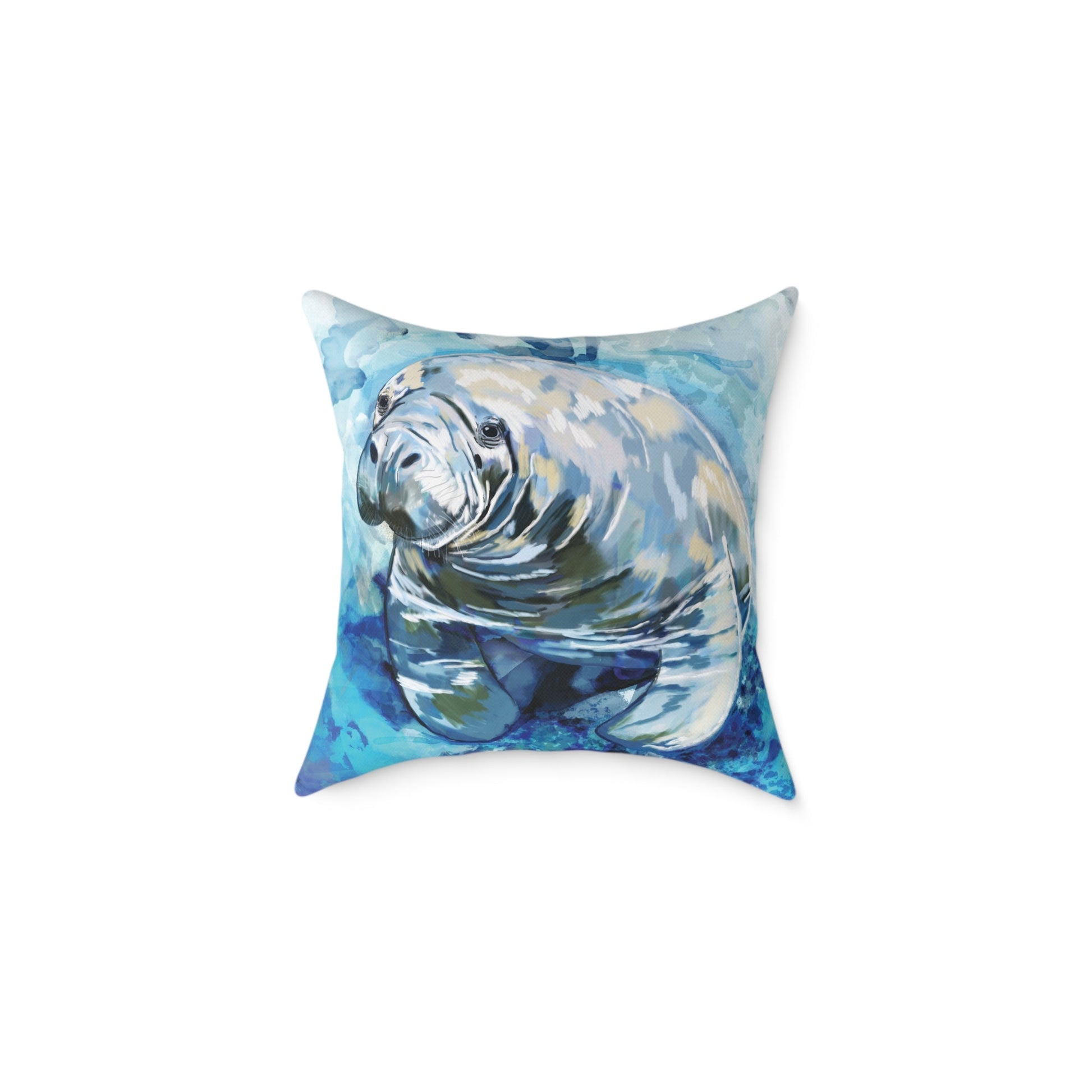 Artistic Manatee Pillow, Nautical Home Accent, Coastal Throw Pillow - 16”, 18”, 20”, 24” 26” - Blue Cava