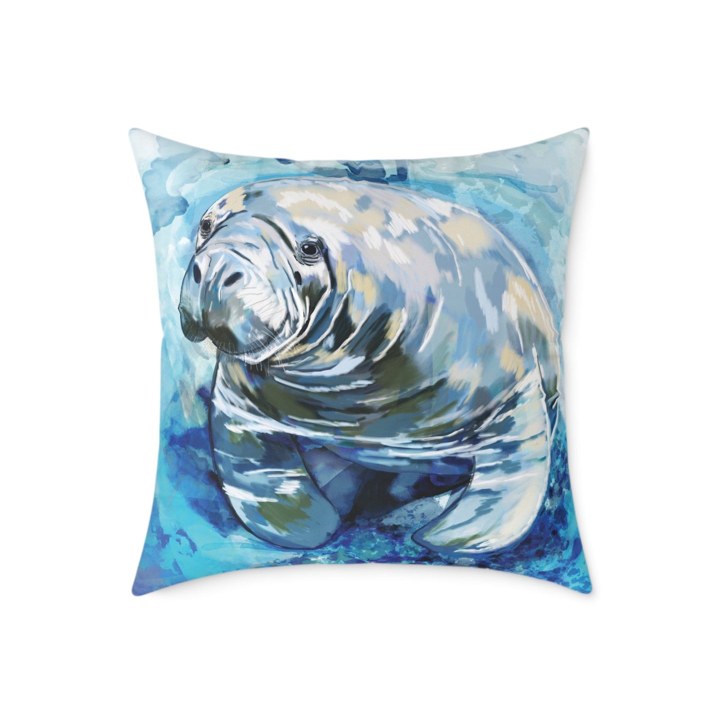 Artistic Manatee Pillow, Nautical Home Accent, Coastal Throw Pillow - 16”, 18”, 20”, 24” 26” - Blue Cava