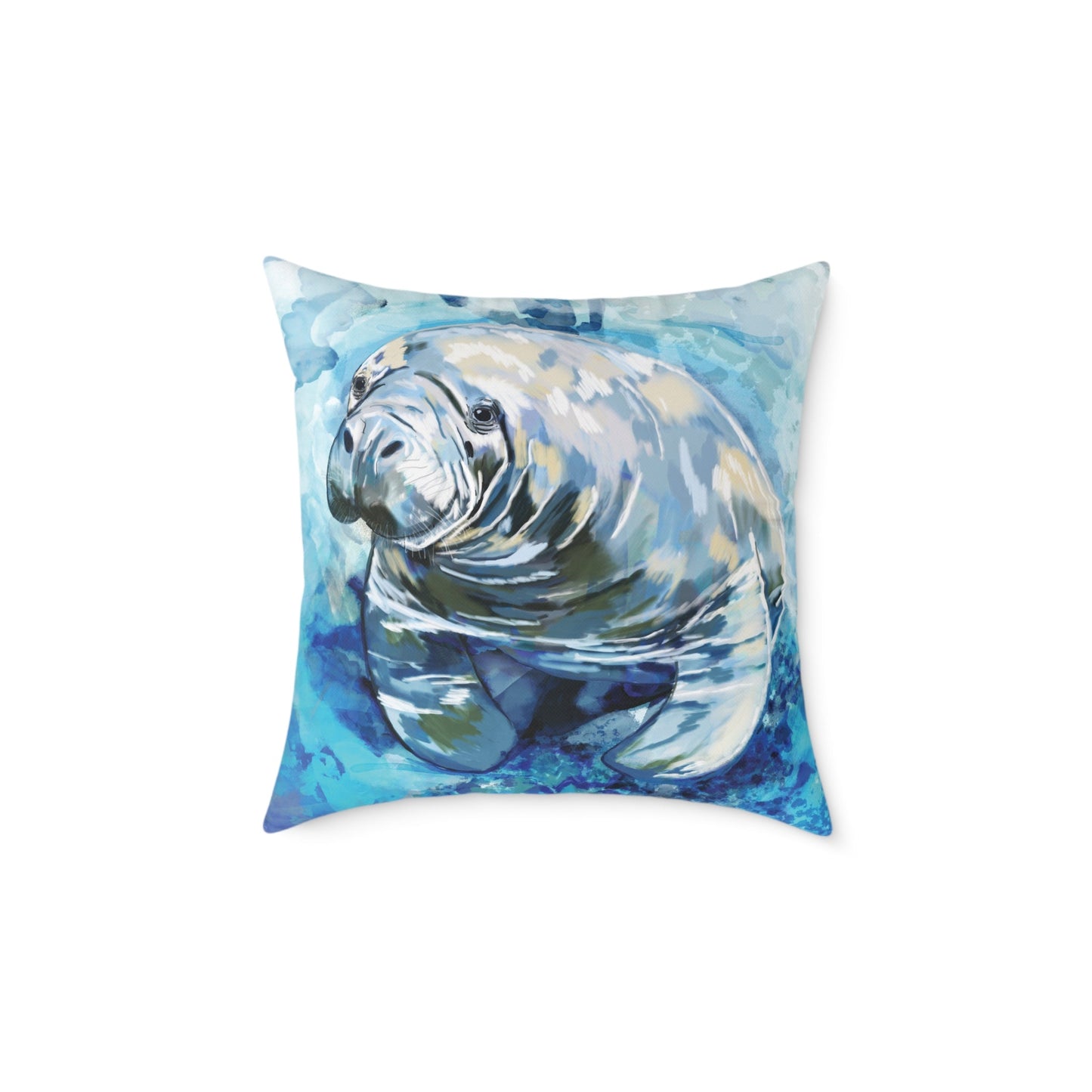 Artistic Manatee Pillow, Nautical Home Accent, Coastal Throw Pillow - 16”, 18”, 20”, 24” 26” - Blue Cava