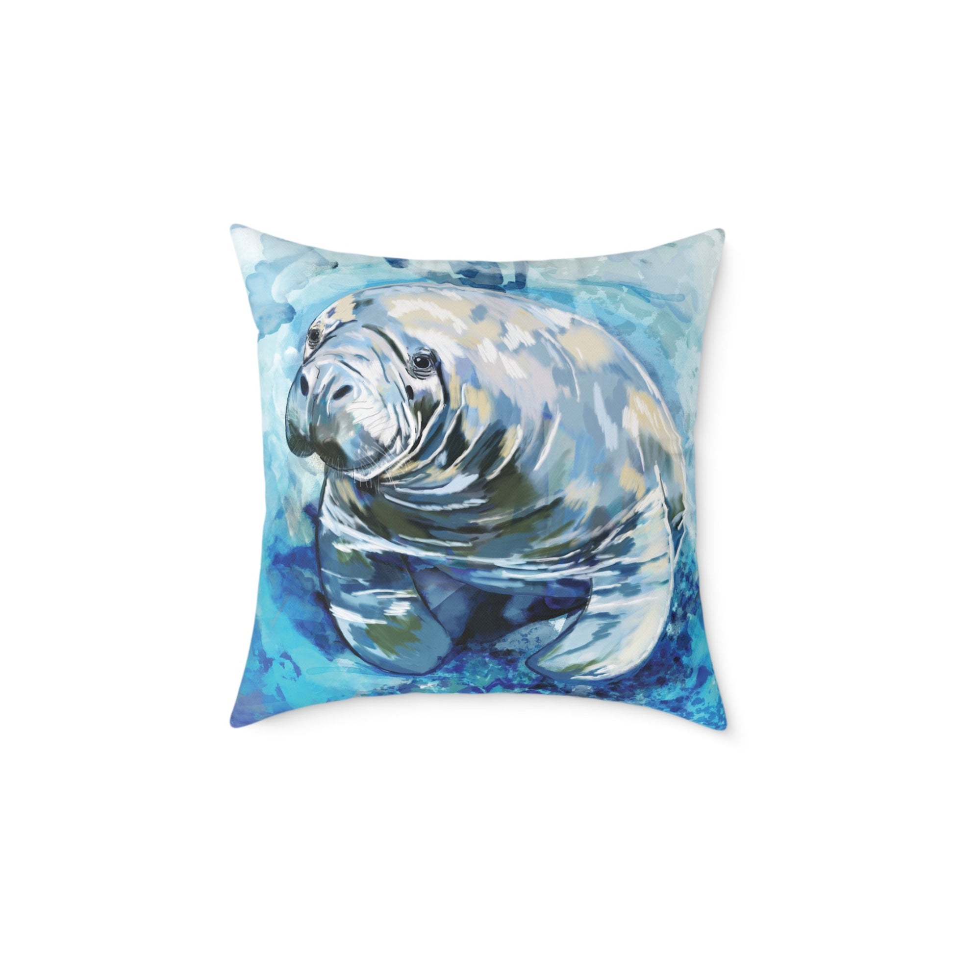 Artistic Manatee Pillow, Nautical Home Accent, Coastal Throw Pillow - 16”, 18”, 20”, 24” 26” - Blue Cava