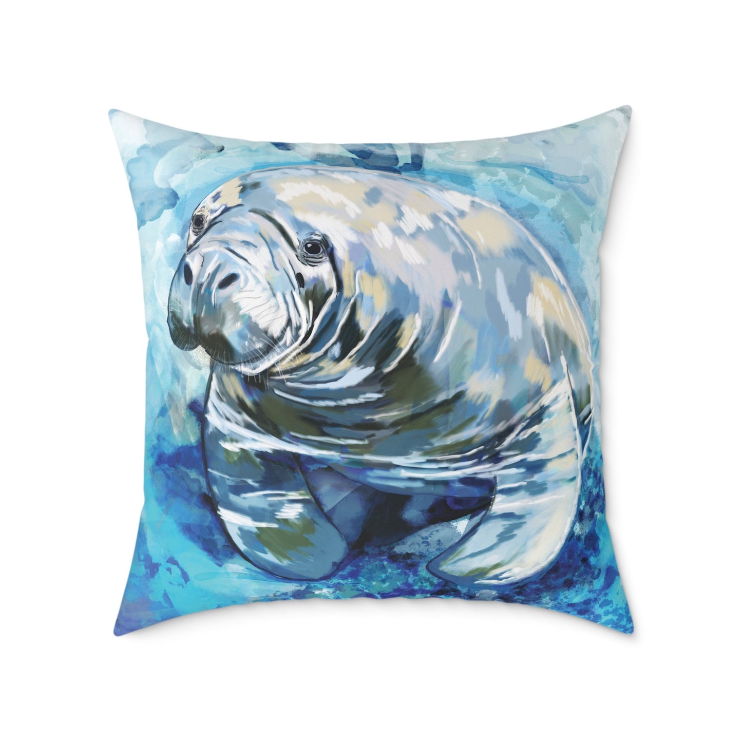 Artistic Manatee Pillow, Nautical Home Accent, Coastal Throw Pillow - 16”, 18”, 20”, 24” 26” - Blue Cava