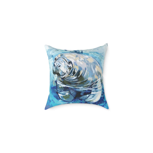 Artistic Manatee Pillow, Nautical Home Accent, Coastal Throw Pillow - 16”, 18”, 20”, 24” 26” - Blue Cava