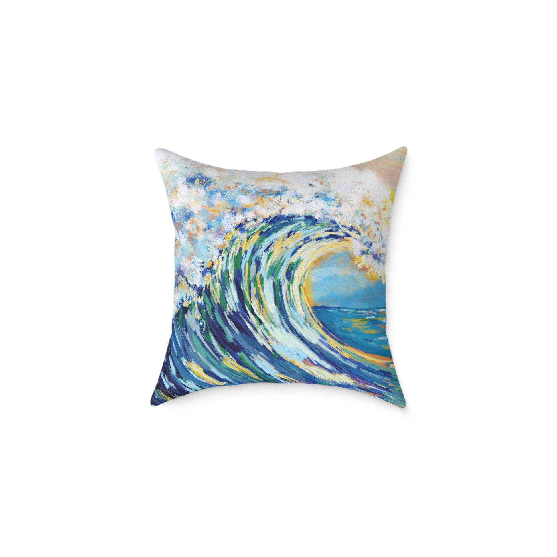 Artistic Ocean Wave Poly Canvas Pillow | Coastal Home Decor - Blue Cava