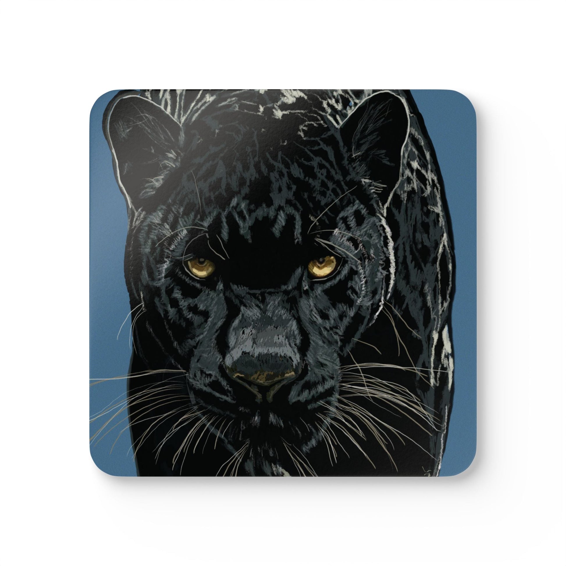 Artistic Panther Corkwood Coaster Set - Nature - Inspired Home Decor - Blue Cava