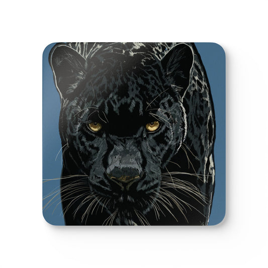 Artistic Panther Corkwood Coaster Set - Nature - Inspired Home Decor - Blue Cava