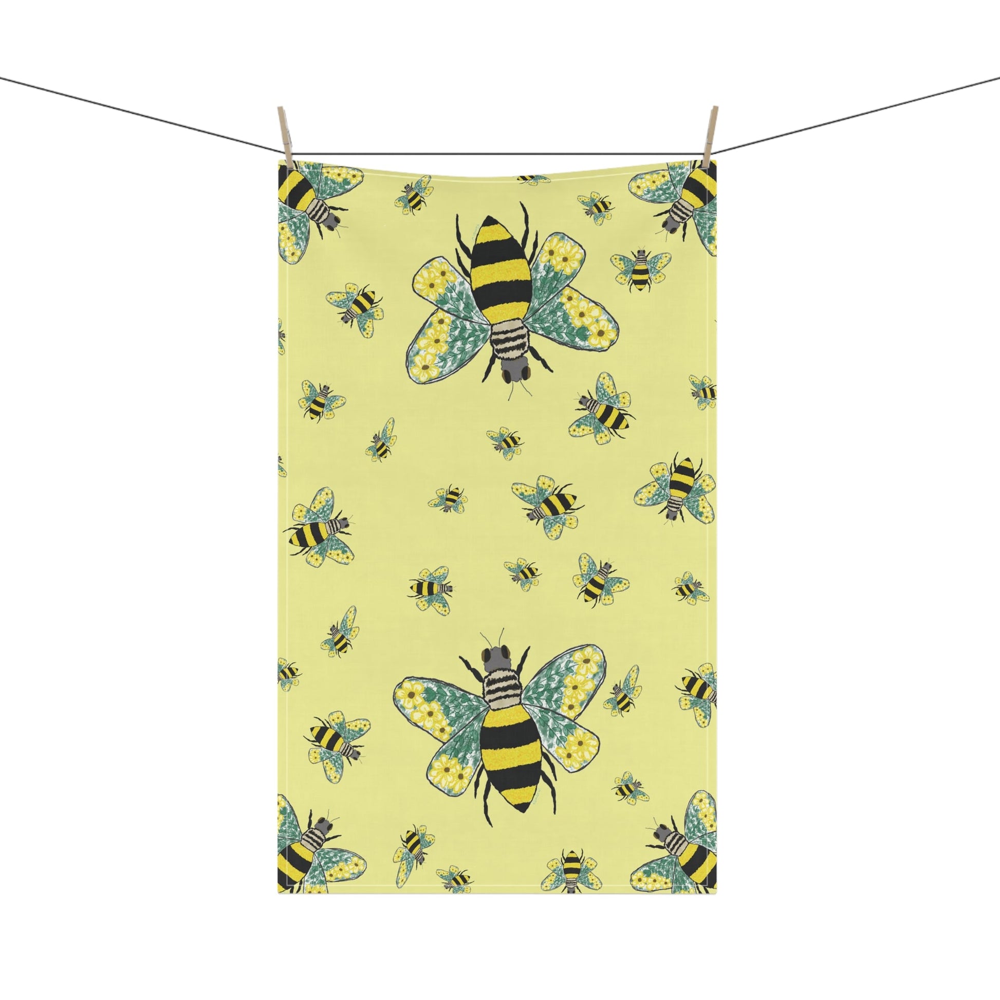 Bee Flower Cotton Kitchen Tea Towels - Blue Cava