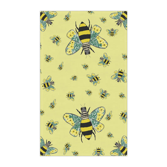 Bee Flower Cotton Kitchen Tea Towels - Blue Cava