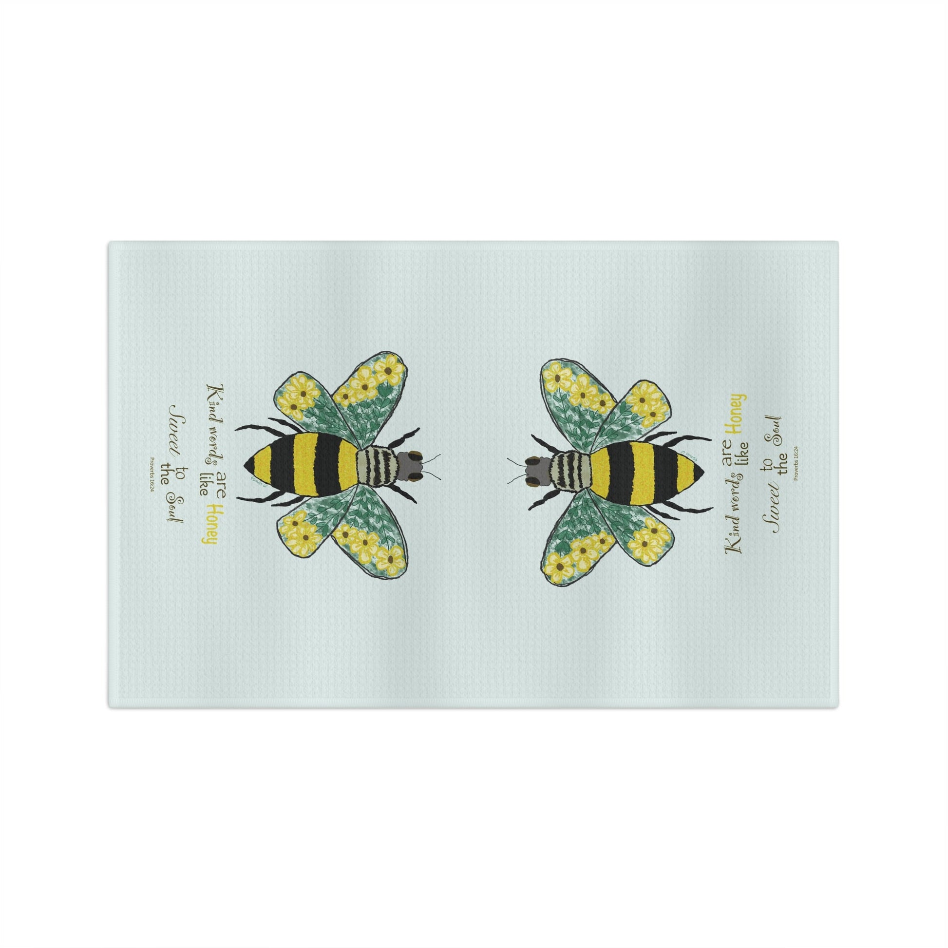 Bee Flower Microfiber Waffle Towel - Blue Cava