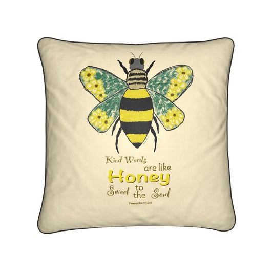 Bee Flower Proverbs Pillow - Blue Cava