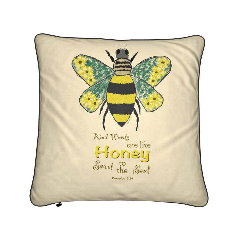 Bee Flower Proverbs Pillow - Blue Cava