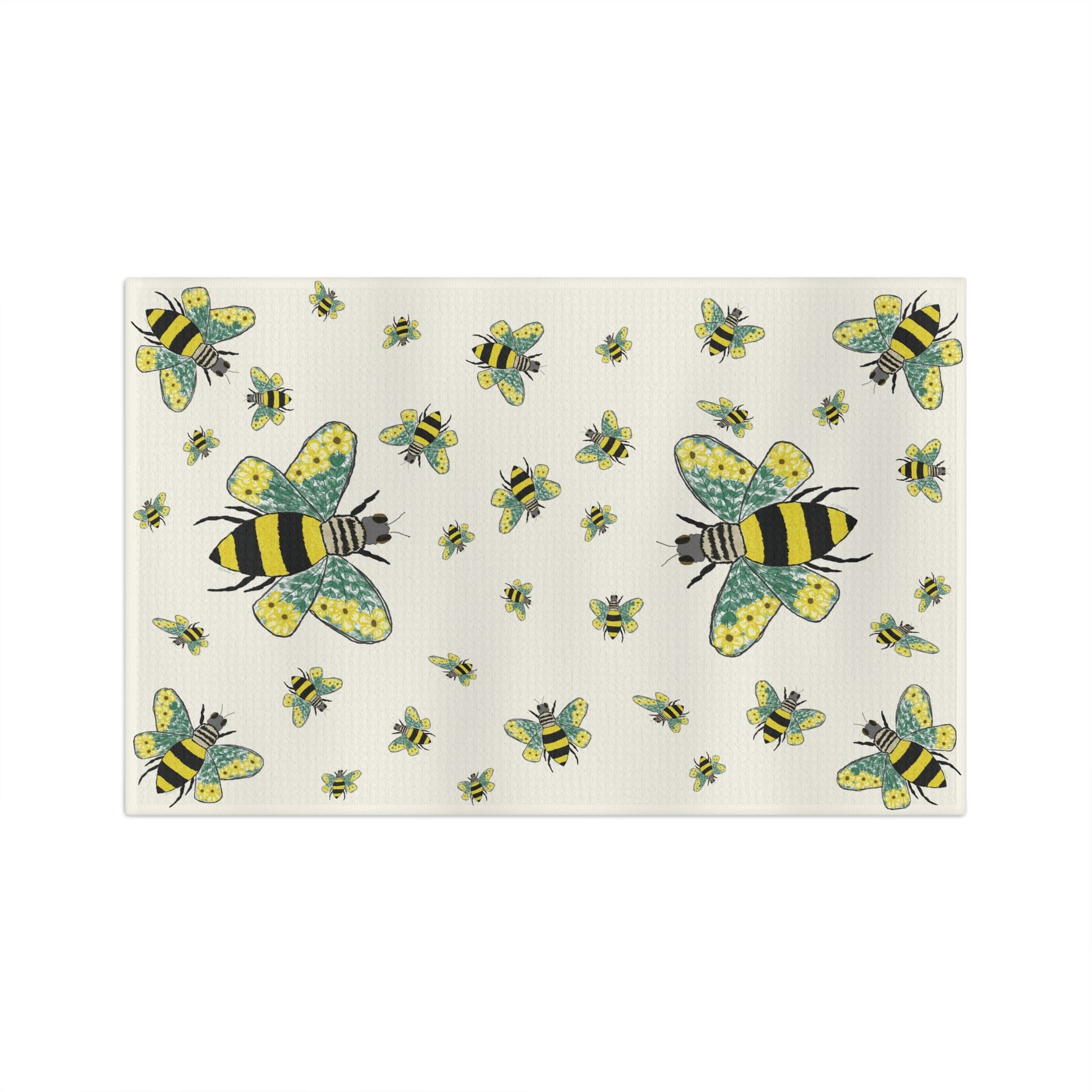 Bee Flowers Microfiber Waffle Towel - Blue Cava