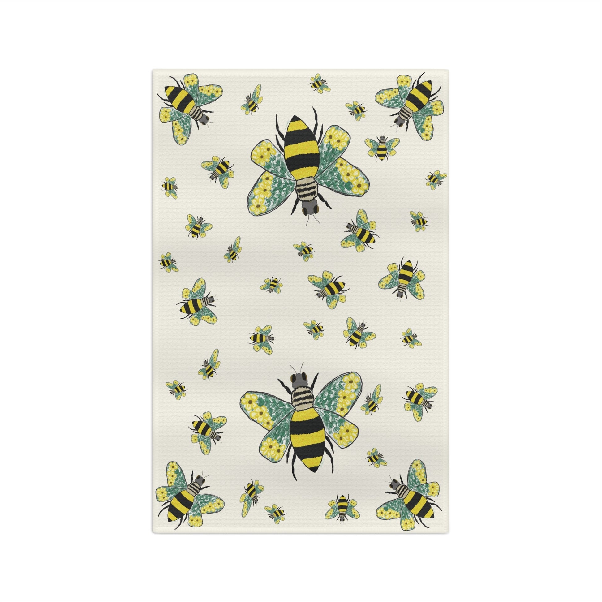 Bee Flowers Microfiber Waffle Towel - Blue Cava