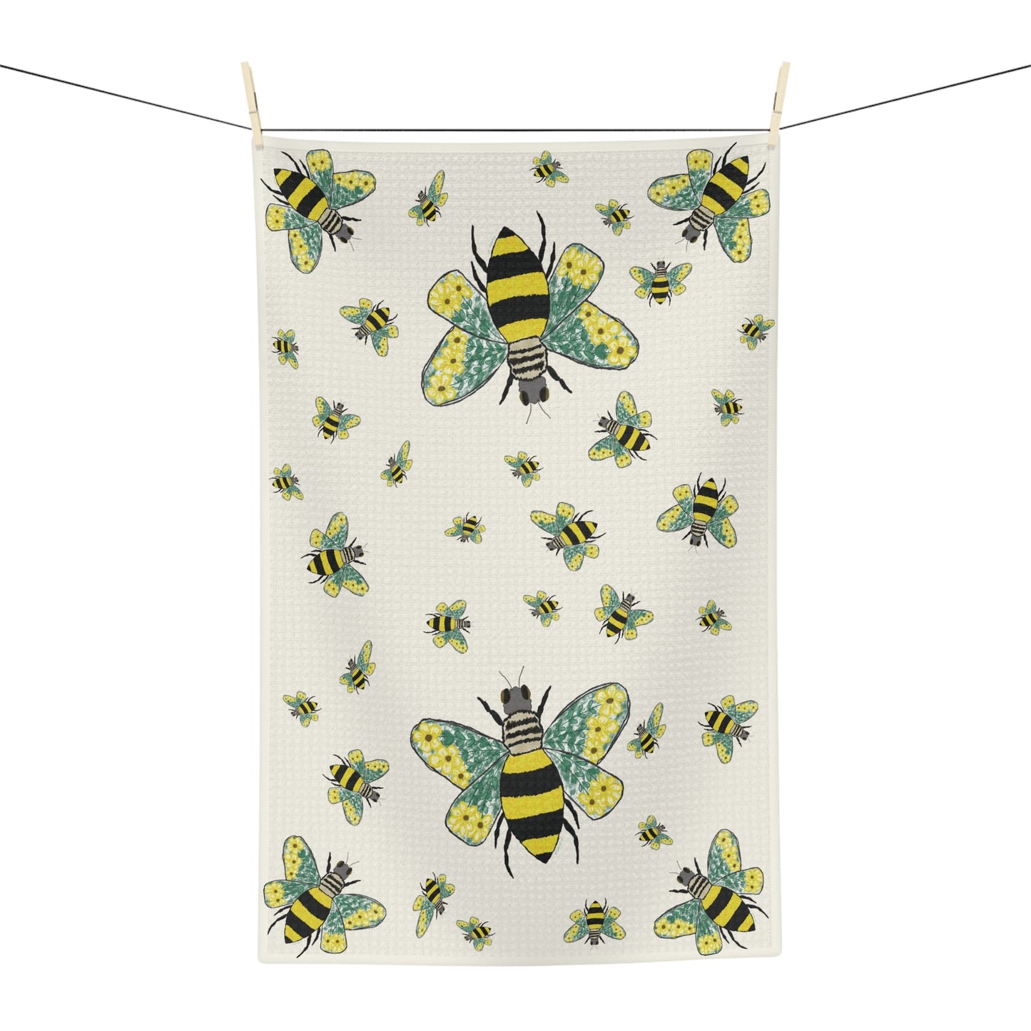 Bee Flowers Microfiber Waffle Towel - Blue Cava