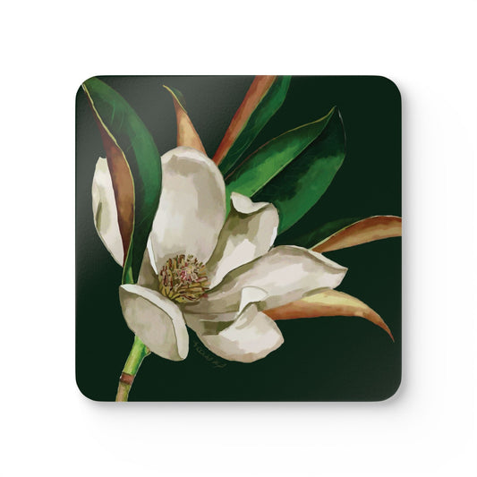 Blooming Magnolia Corkwood Coaster Set - Stylish Home Décor - Blue Cava