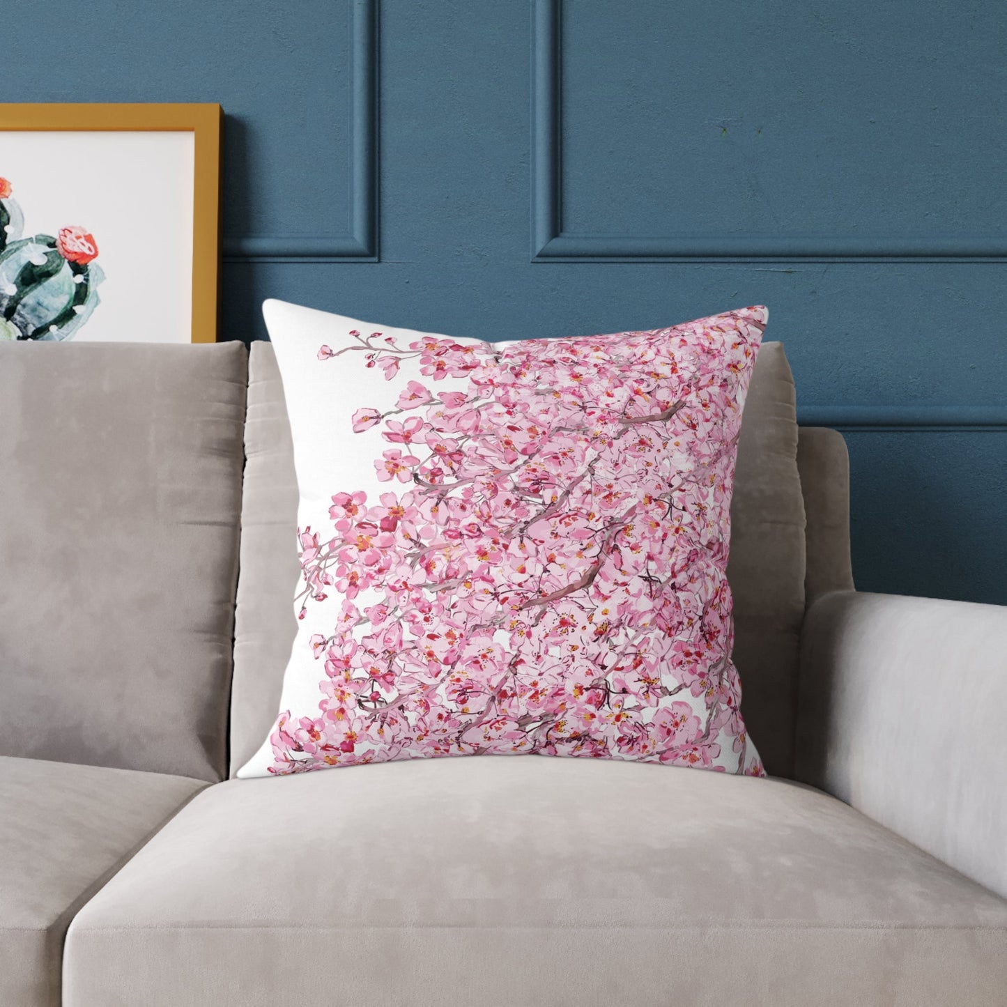 Blossom Floral Square Poly Canvas Pillow - Soft and Elegant Home Decor - Blue Cava