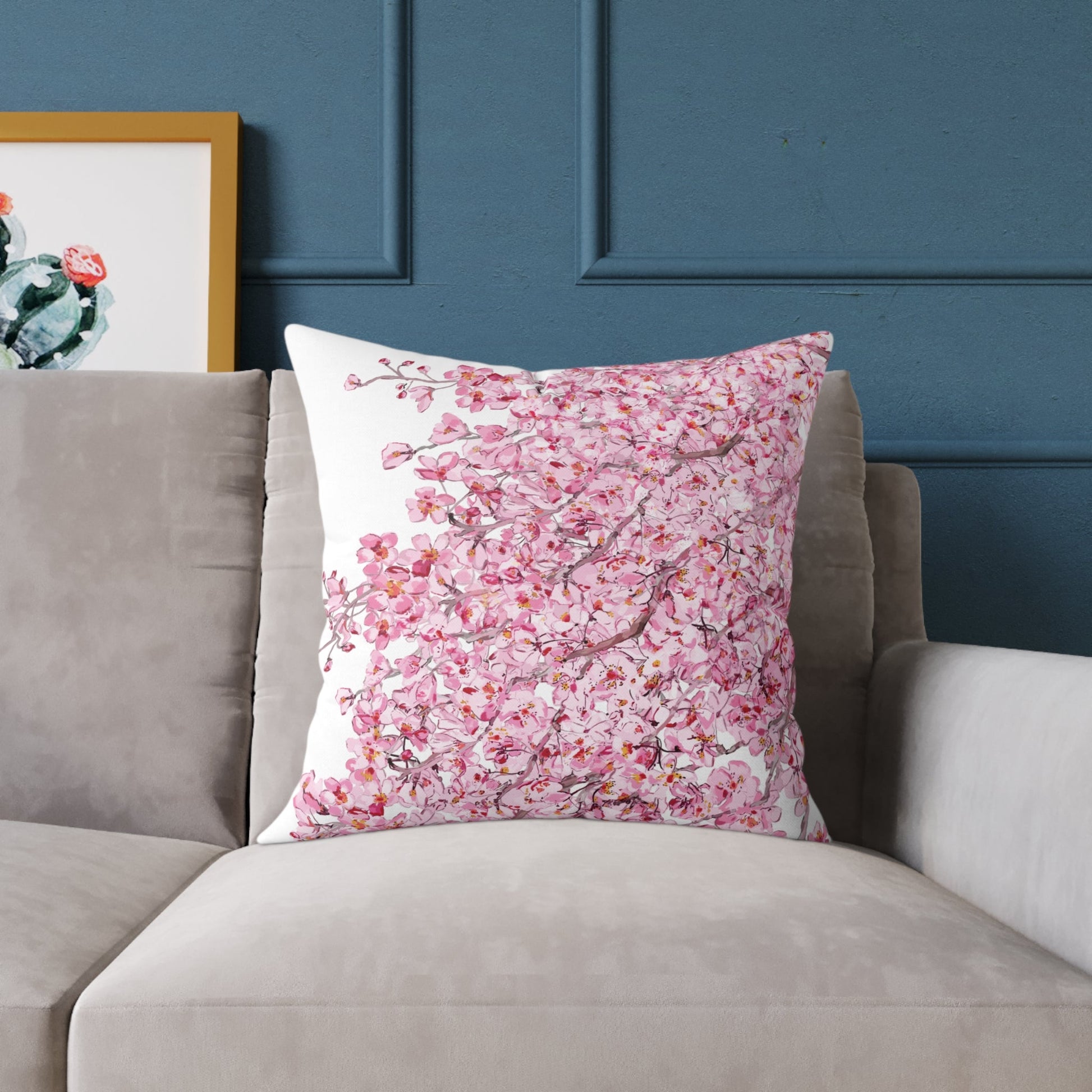 Blossom Floral Square Poly Canvas Pillow - Soft and Elegant Home Decor - Blue Cava