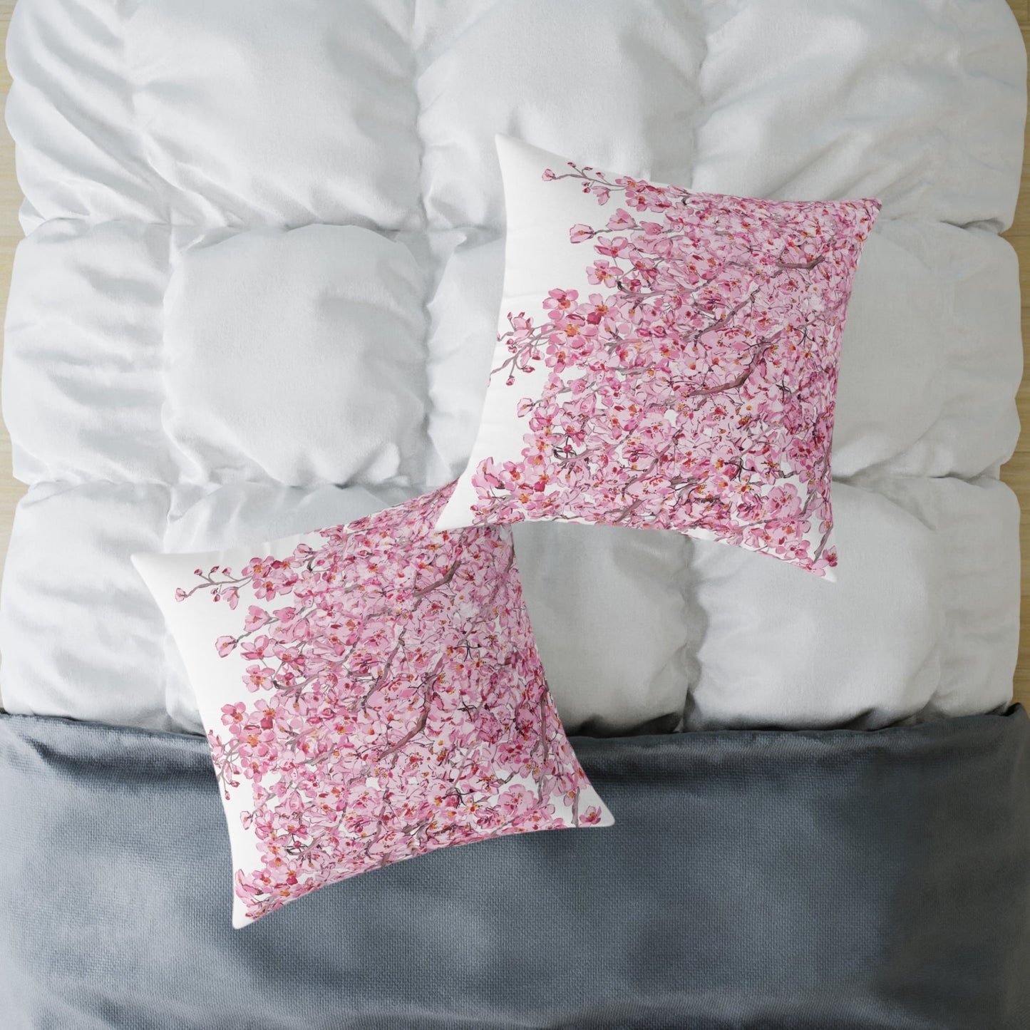 Blossom Floral Square Poly Canvas Pillow - Soft and Elegant Home Decor - Blue Cava
