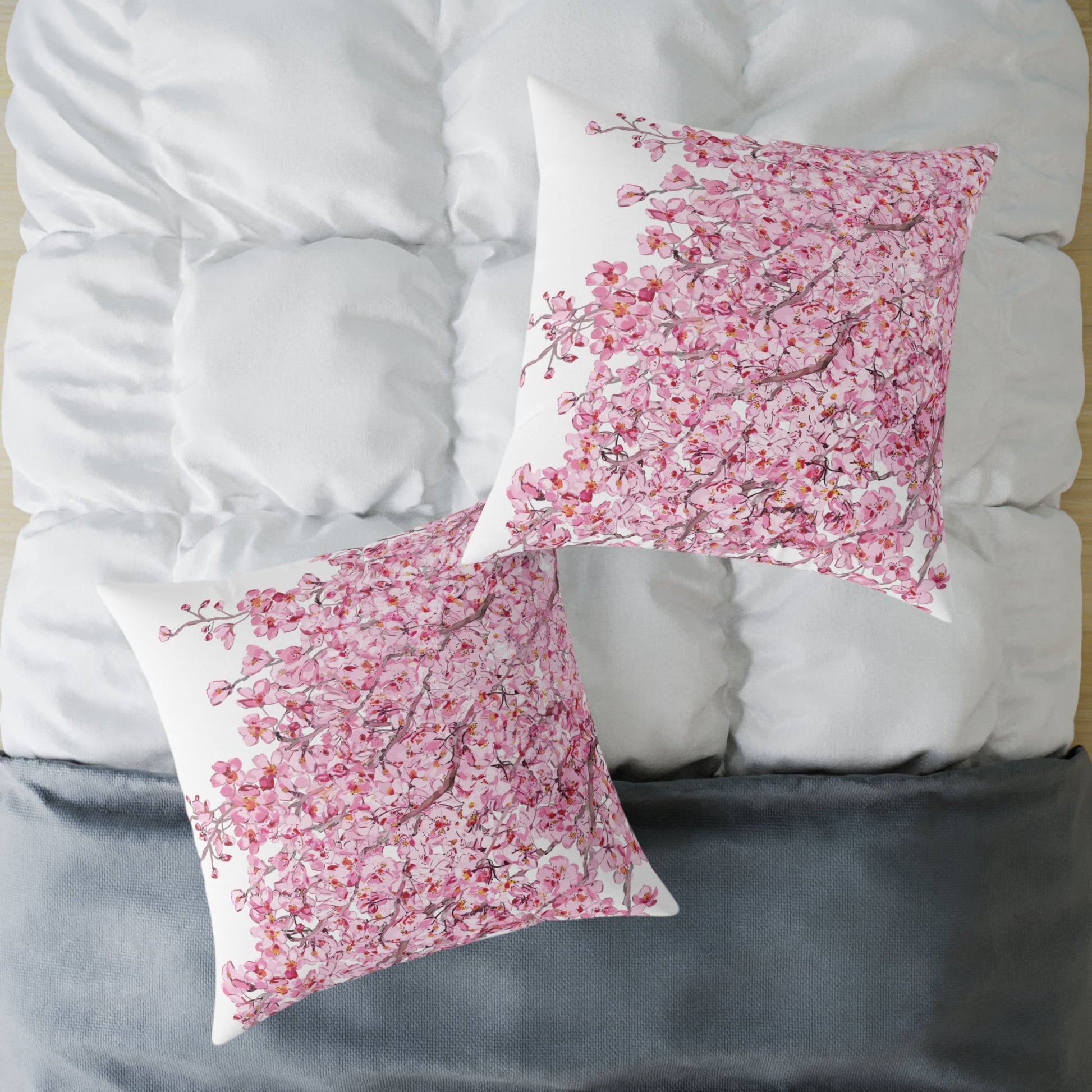 Blossom Floral Square Poly Canvas Pillow - Soft and Elegant Home Decor - Blue Cava