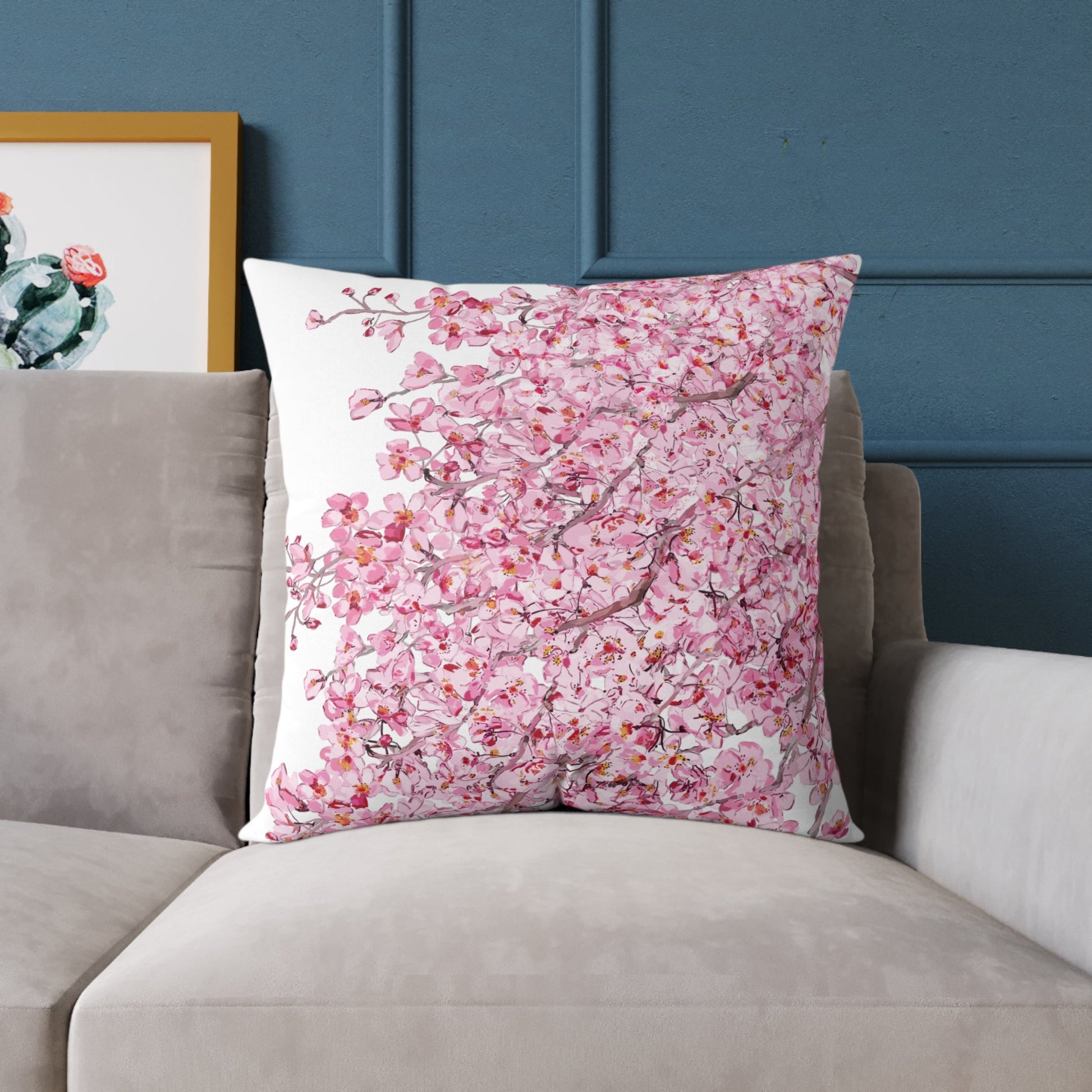 Blossom Floral Square Poly Canvas Pillow - Soft and Elegant Home Decor - Blue Cava