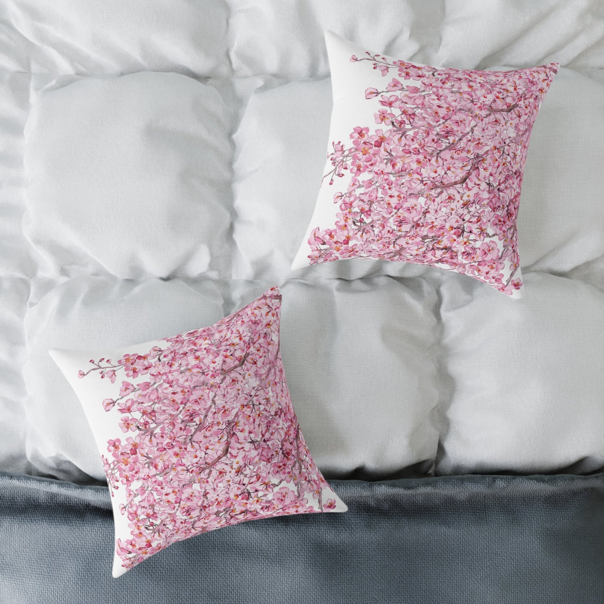 Blossom Floral Square Poly Canvas Pillow - Soft and Elegant Home Decor - Blue Cava