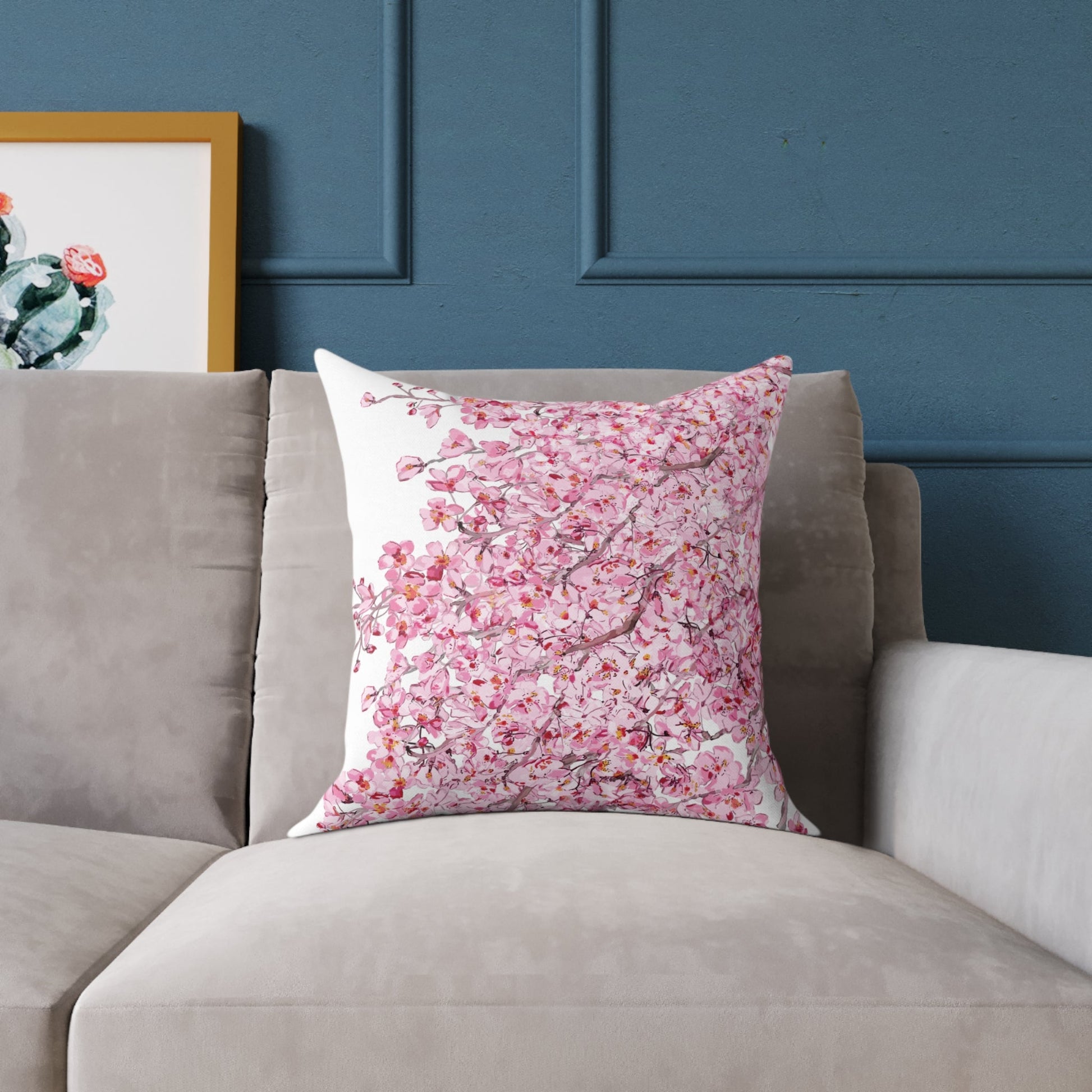 Blossom Floral Square Poly Canvas Pillow - Soft and Elegant Home Decor - Blue Cava
