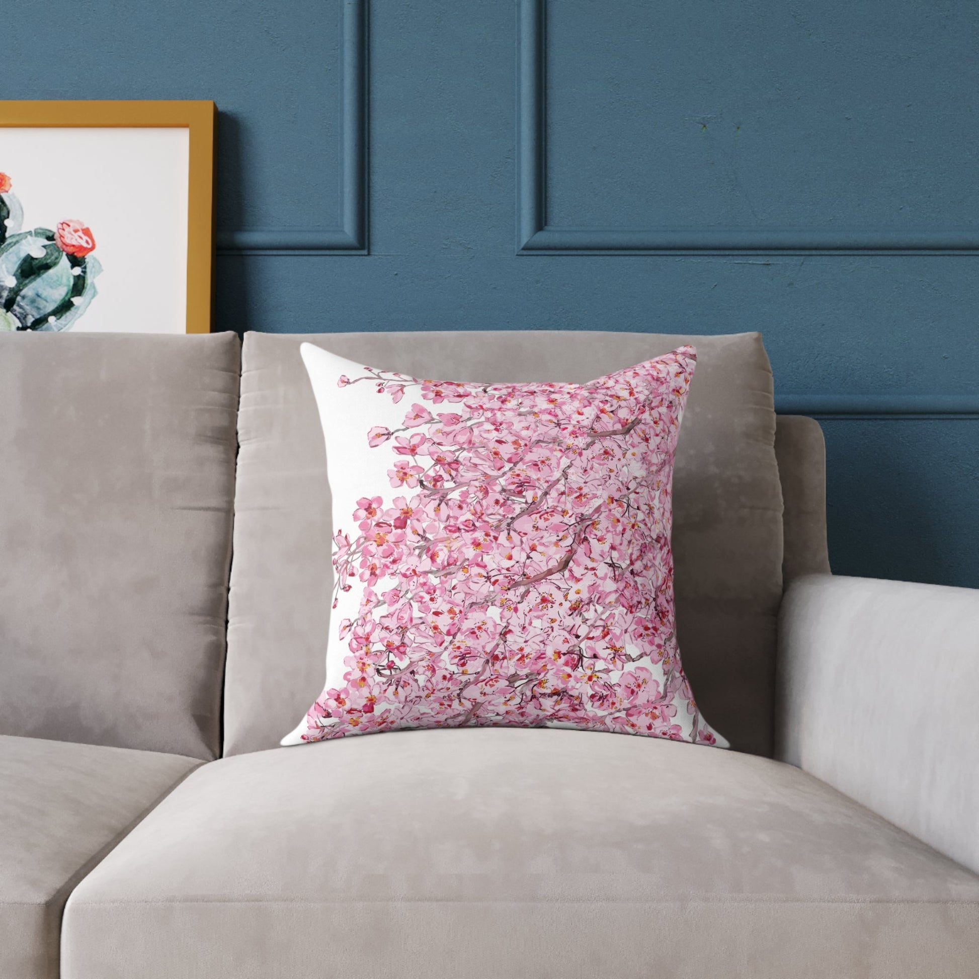 Blossom Floral Square Poly Canvas Pillow - Soft and Elegant Home Decor - Blue Cava