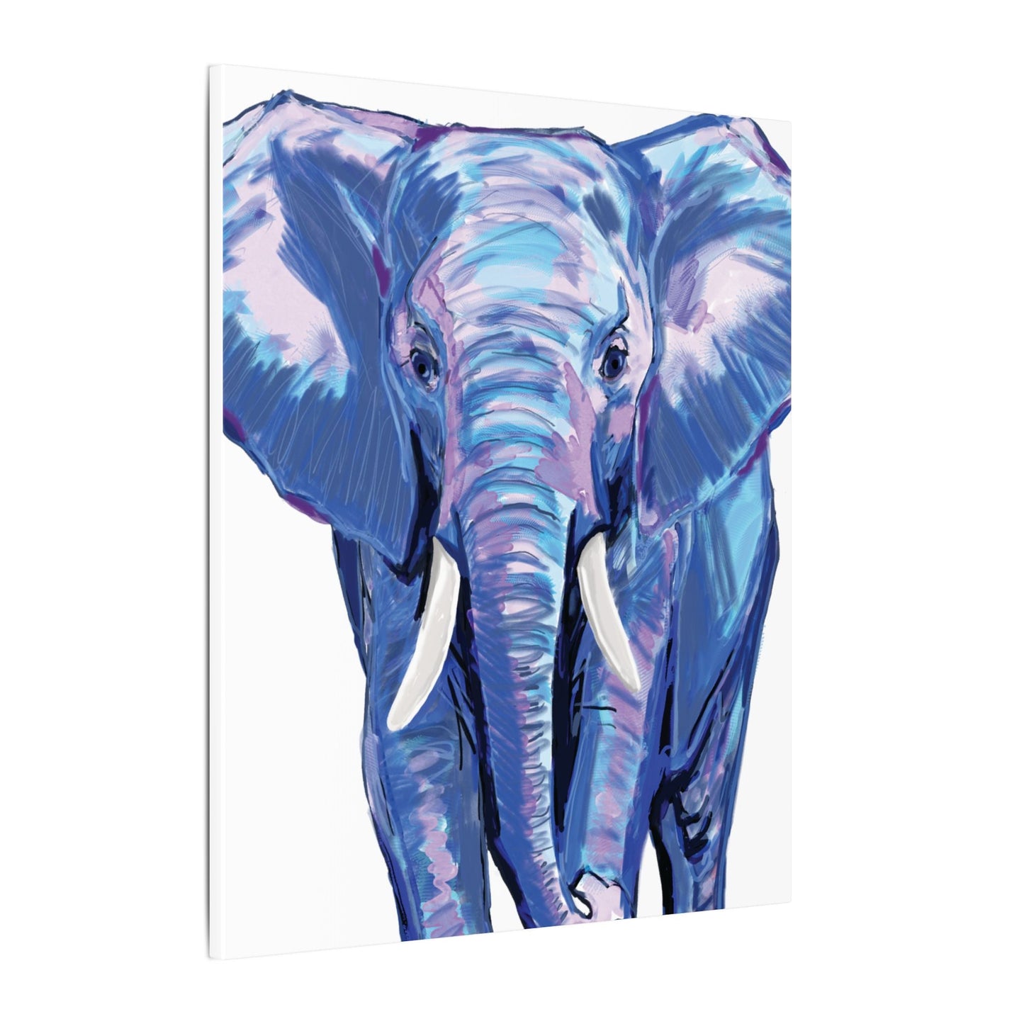 Blue and Pink Elephant Canvas Art - Colorful Elephant Wall Décor - Blue Cava