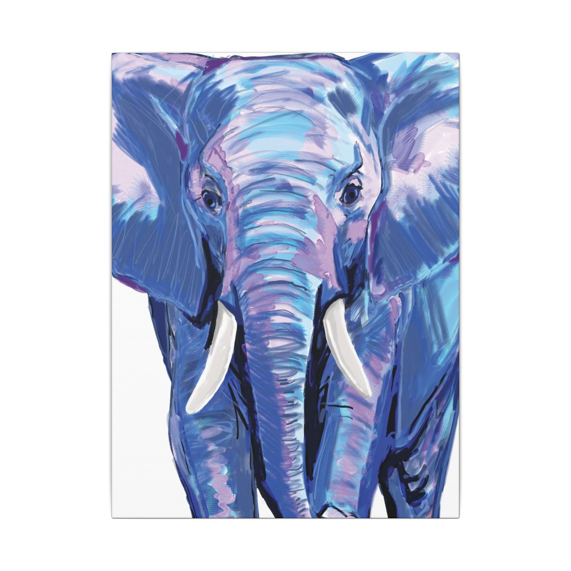 Blue and Pink Elephant Canvas Art - Colorful Elephant Wall Décor - Blue Cava