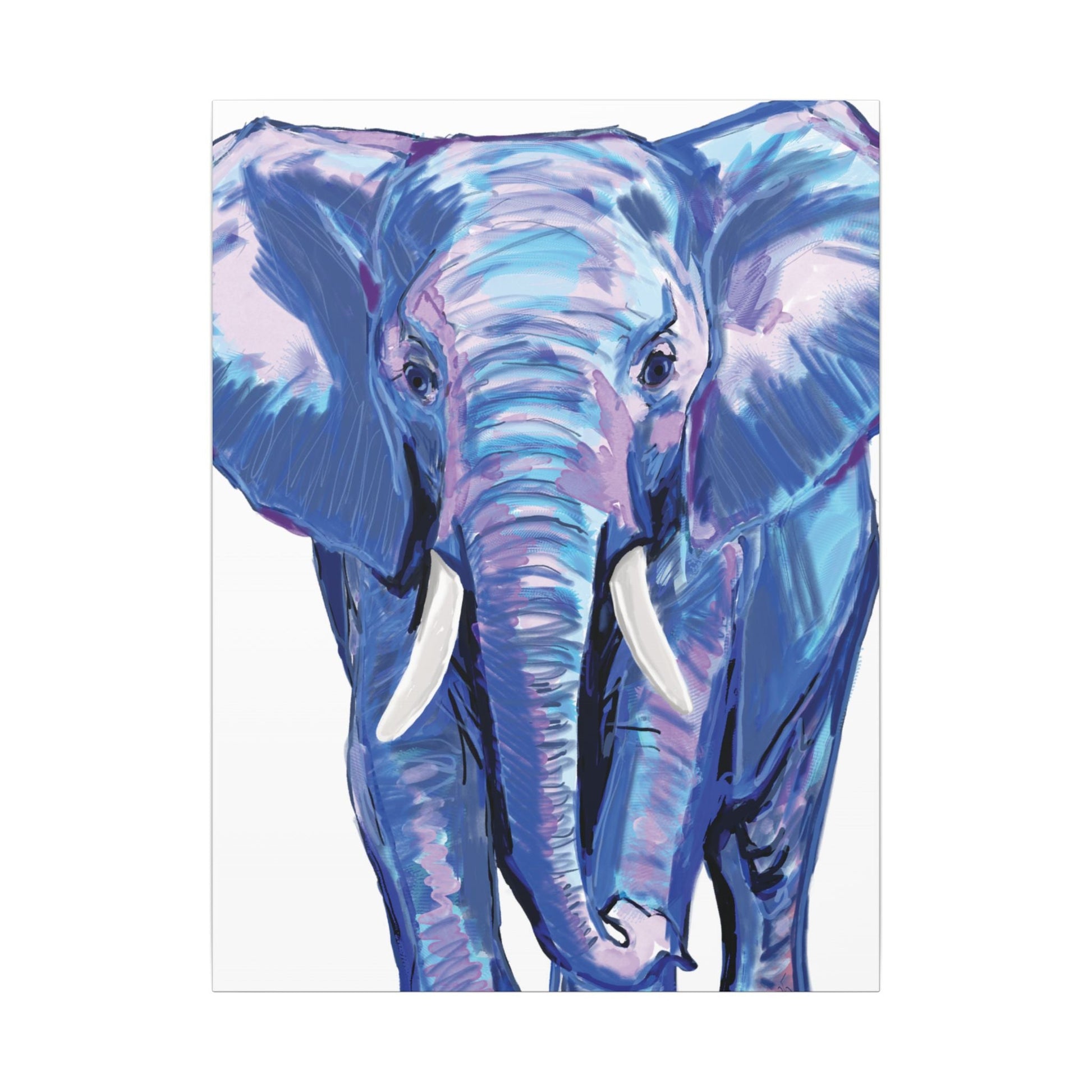 Blue and Pink Elephant Canvas Art - Colorful Elephant Wall Décor - Blue Cava
