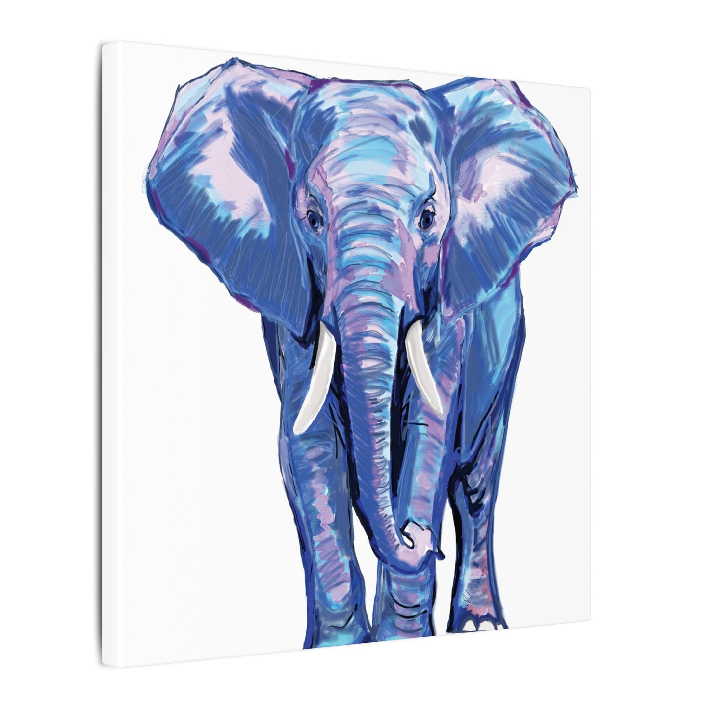 Blue and Pink Elephant Canvas Art - Colorful Elephant Wall Décor - Blue Cava