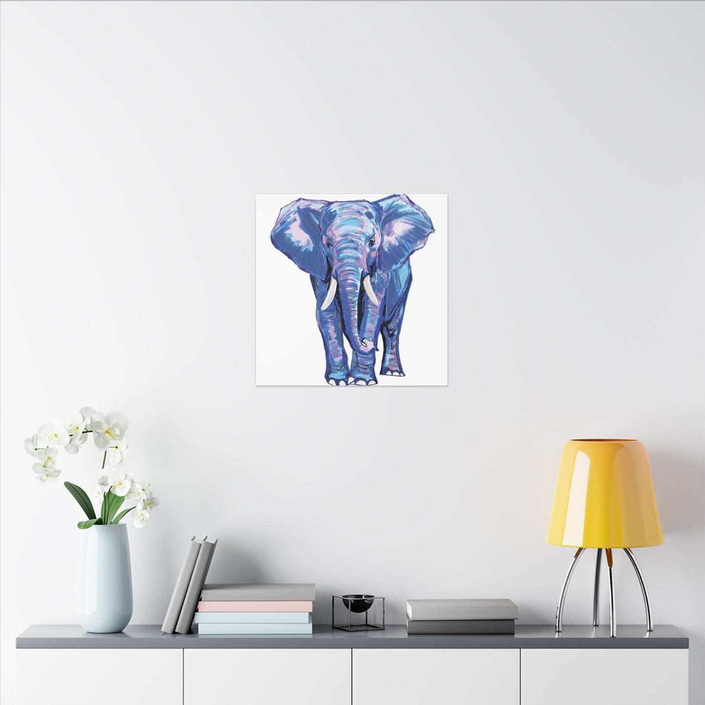 Blue and Pink Elephant Canvas Art - Colorful Elephant Wall Décor - Blue Cava
