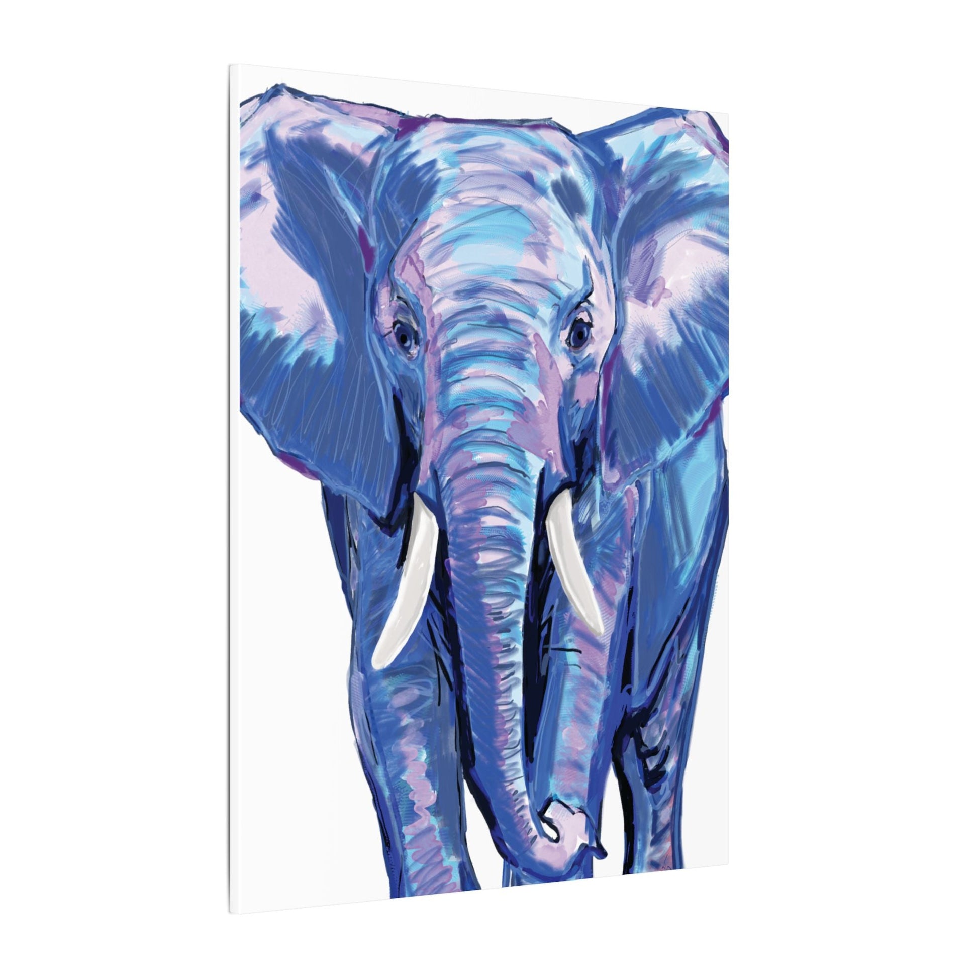 Blue and Pink Elephant Canvas Art - Colorful Elephant Wall Décor - Blue Cava