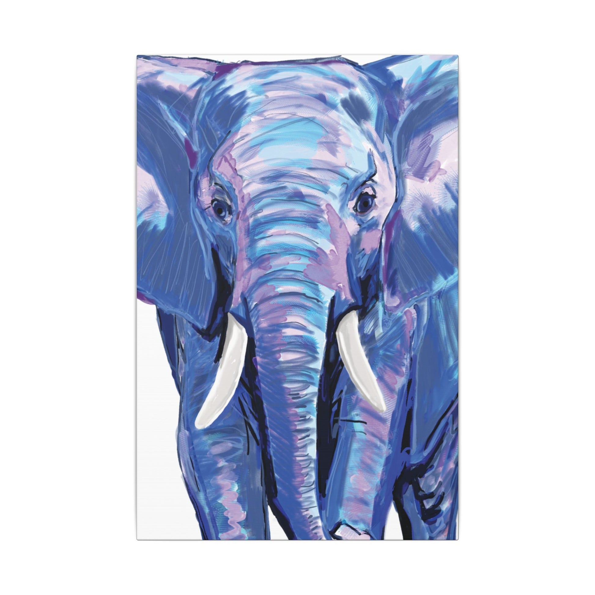 Blue and Pink Elephant Canvas Art - Colorful Elephant Wall Décor - Blue Cava