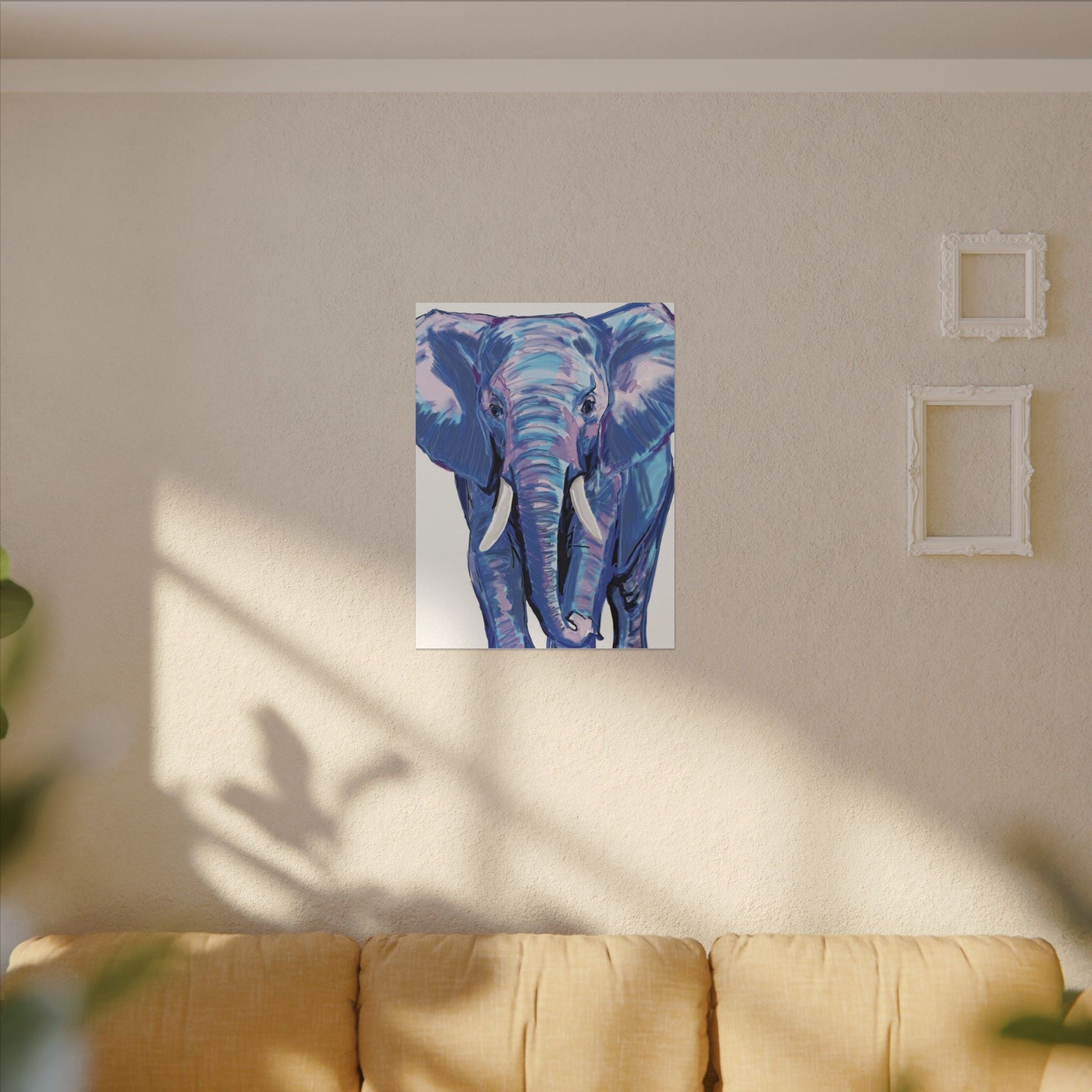 Blue and Pink Elephant Canvas Art - Colorful Elephant Wall Décor - Blue Cava