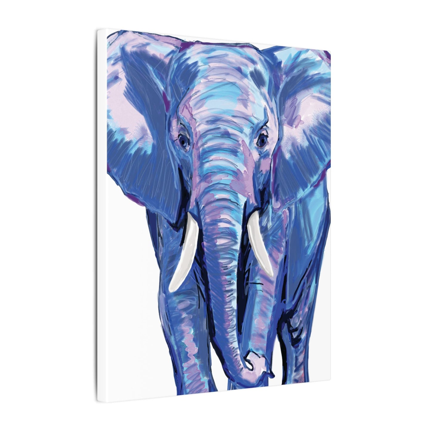 Blue and Pink Elephant Canvas Art - Colorful Elephant Wall Décor - Blue Cava